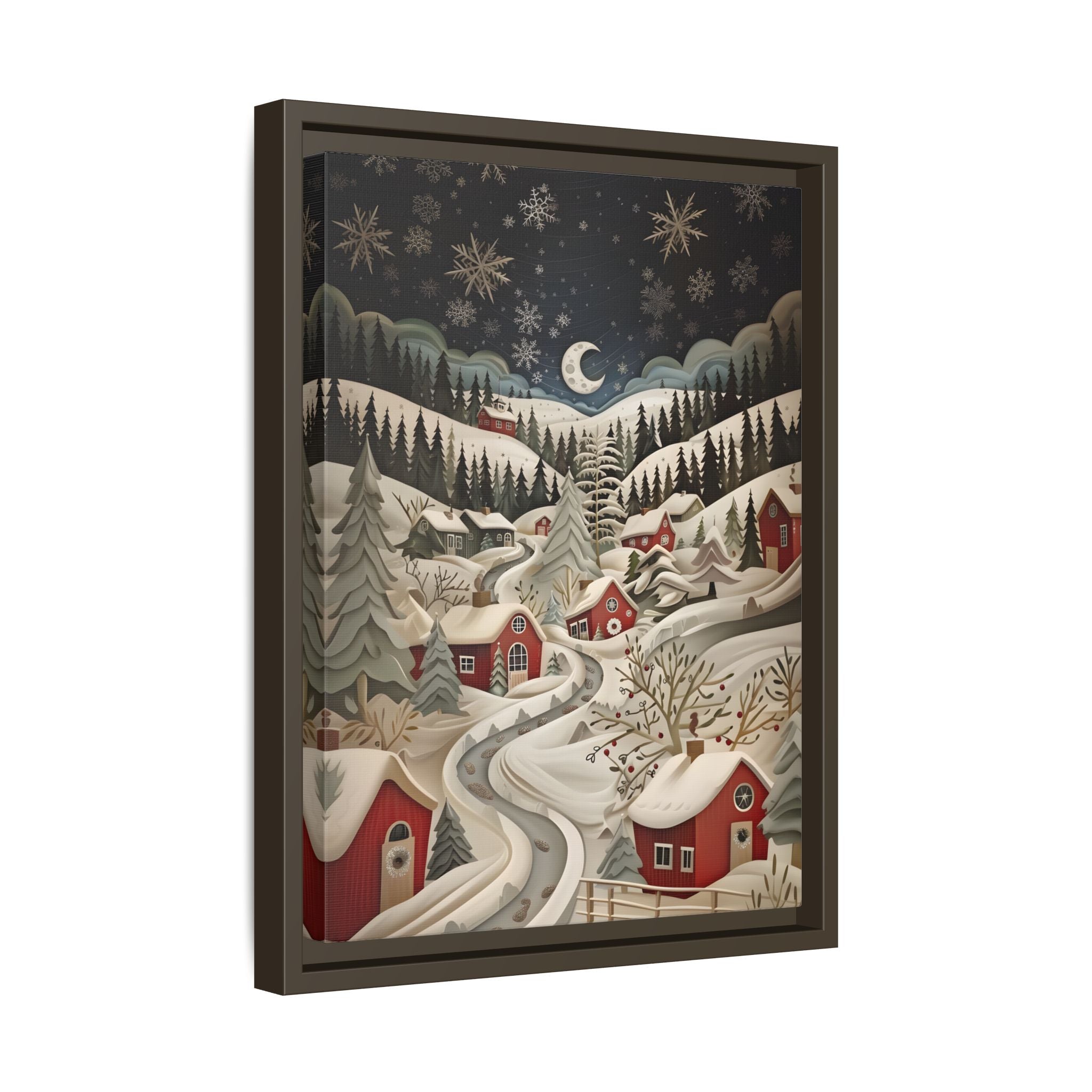 Framed Canvas - Silent Snowfall Village