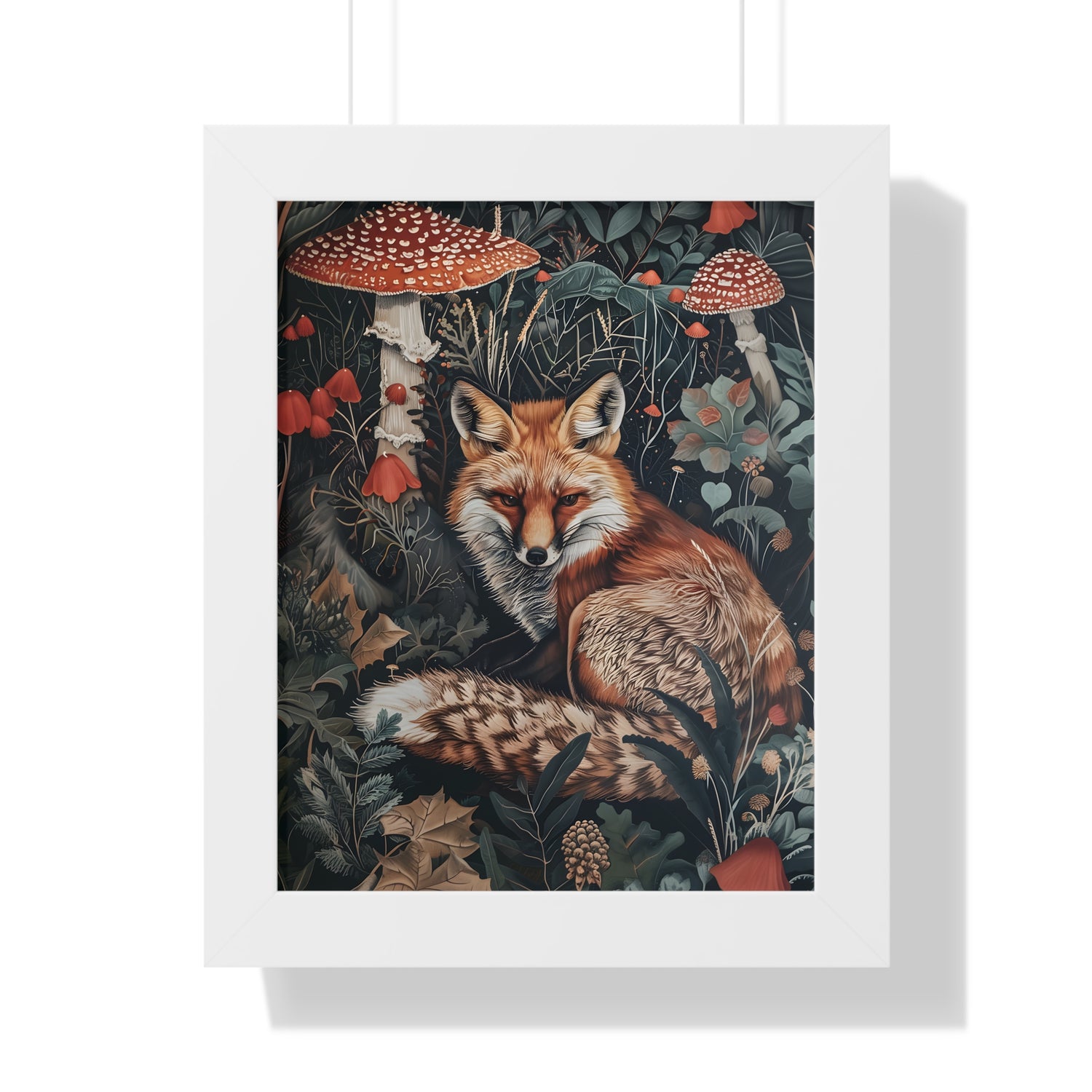 Framed Paper Print - Forest Fox with Mushrooms