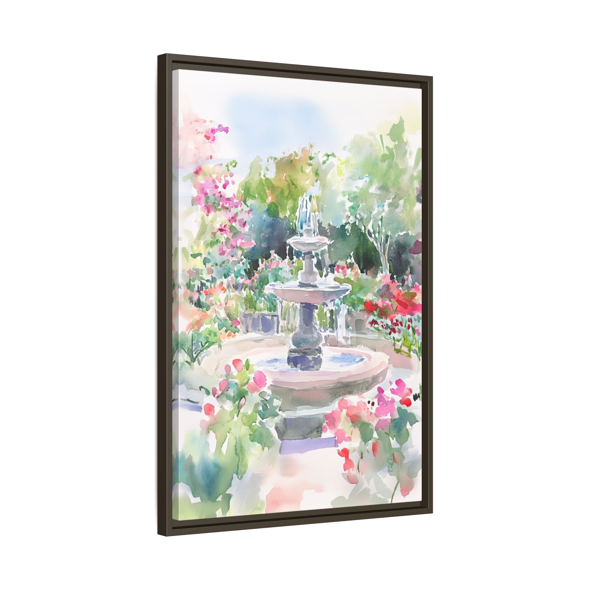 Framed Canvas - Charleston Garden Fountain View