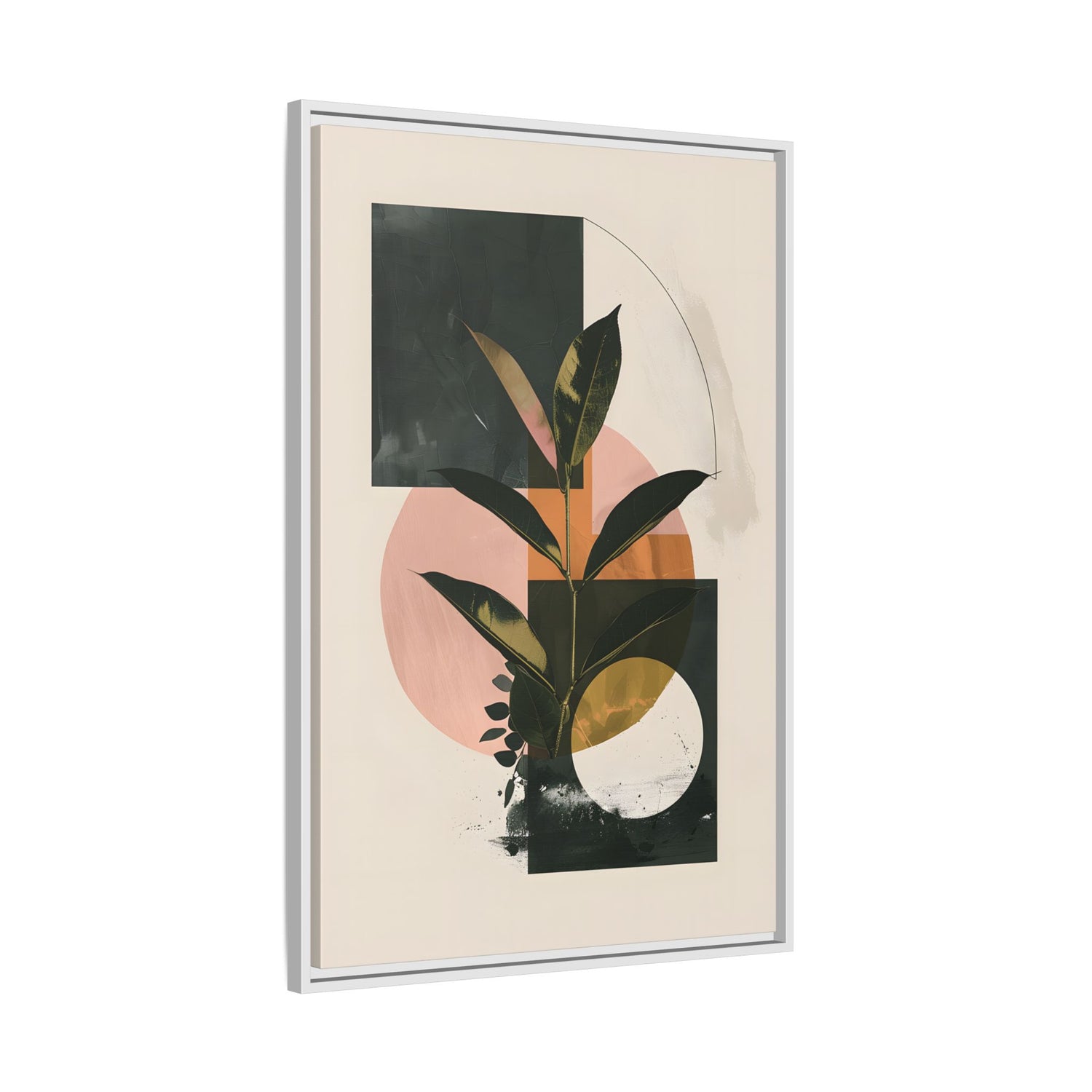Framed Canvas - Blush Geometry Leafscape