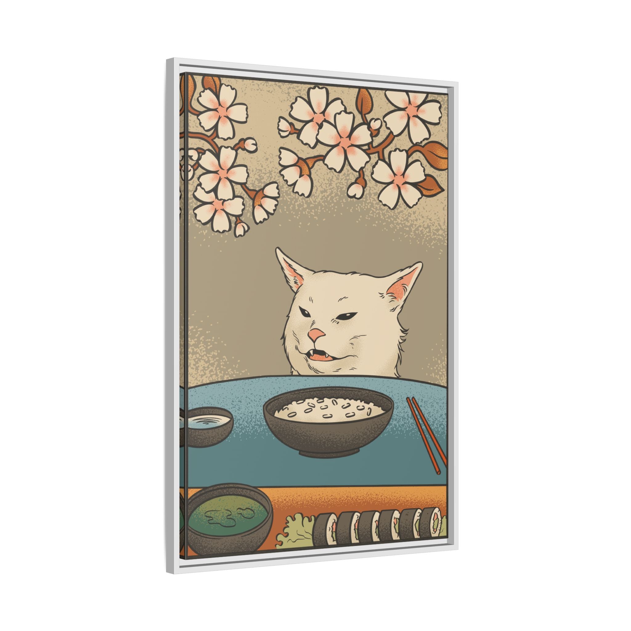 Framed Canvas - Unimpressed Cat Meme Ukiyo-e