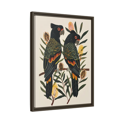 Framed Canvas - Black Cockatoos Among Banksia