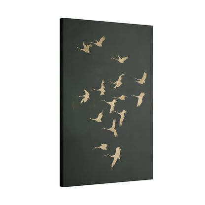 .75&quot; Matte Canvas - Emerald Sky Japanese Cranes