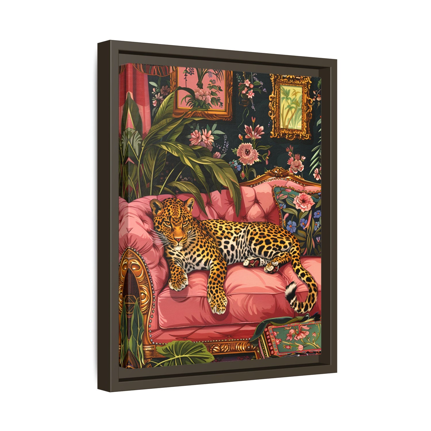 Framed Canvas - Leopard Lounge in Bloom