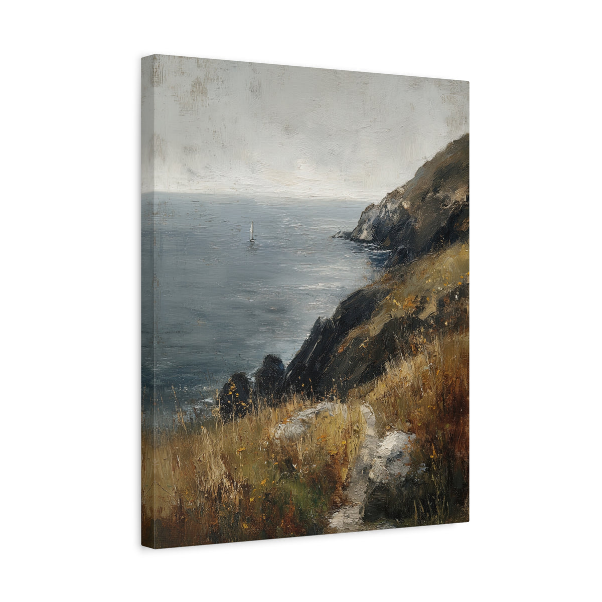 1.25" Matte Canvas - Cliffside Sailboat Seascape