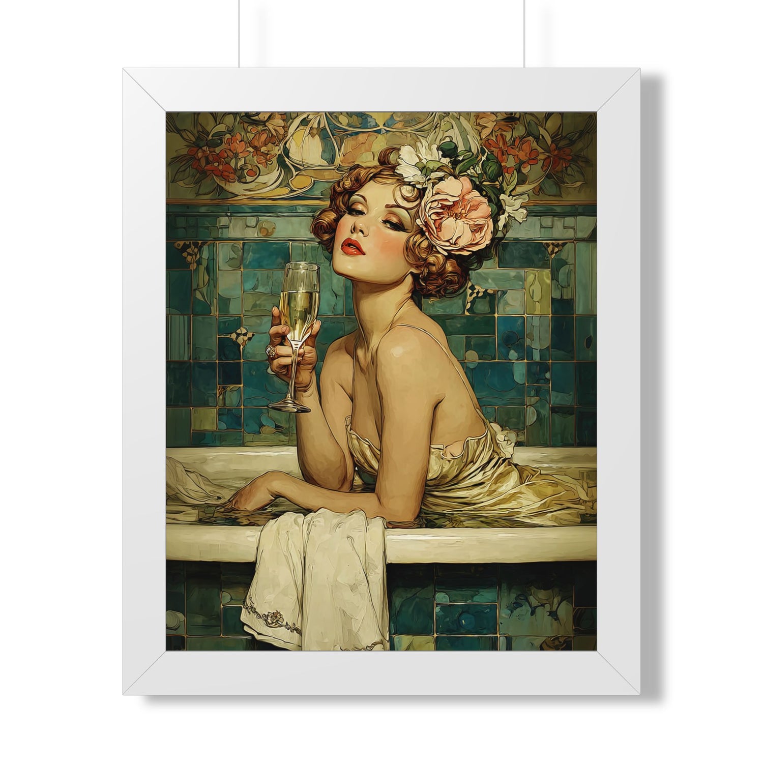 Framed Paper Print - Champagne Bathtub Coquette