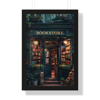 Framed Paper Print - Midnight Bookstore Glow
