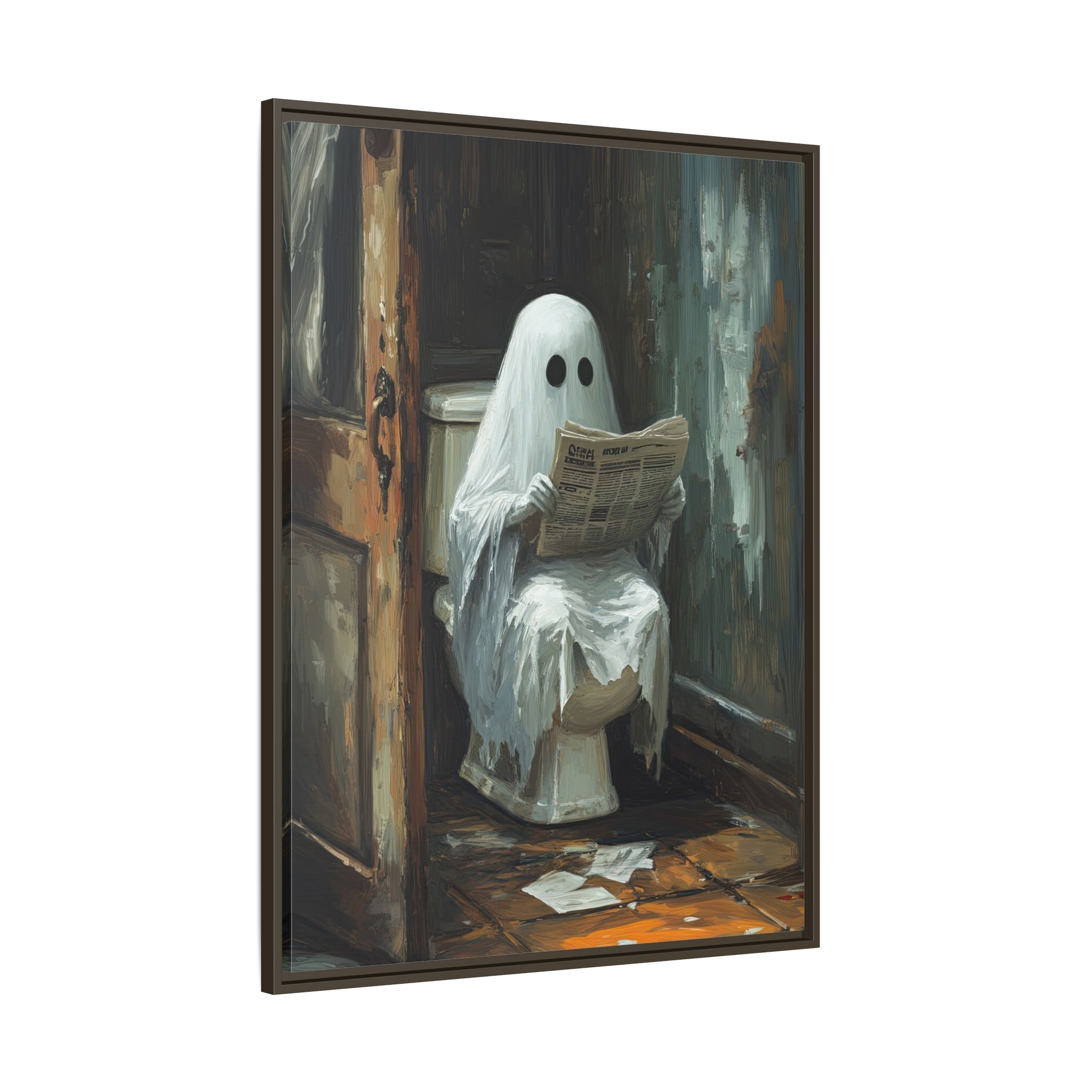 Framed Canvas - Ghostly Bathroom Break