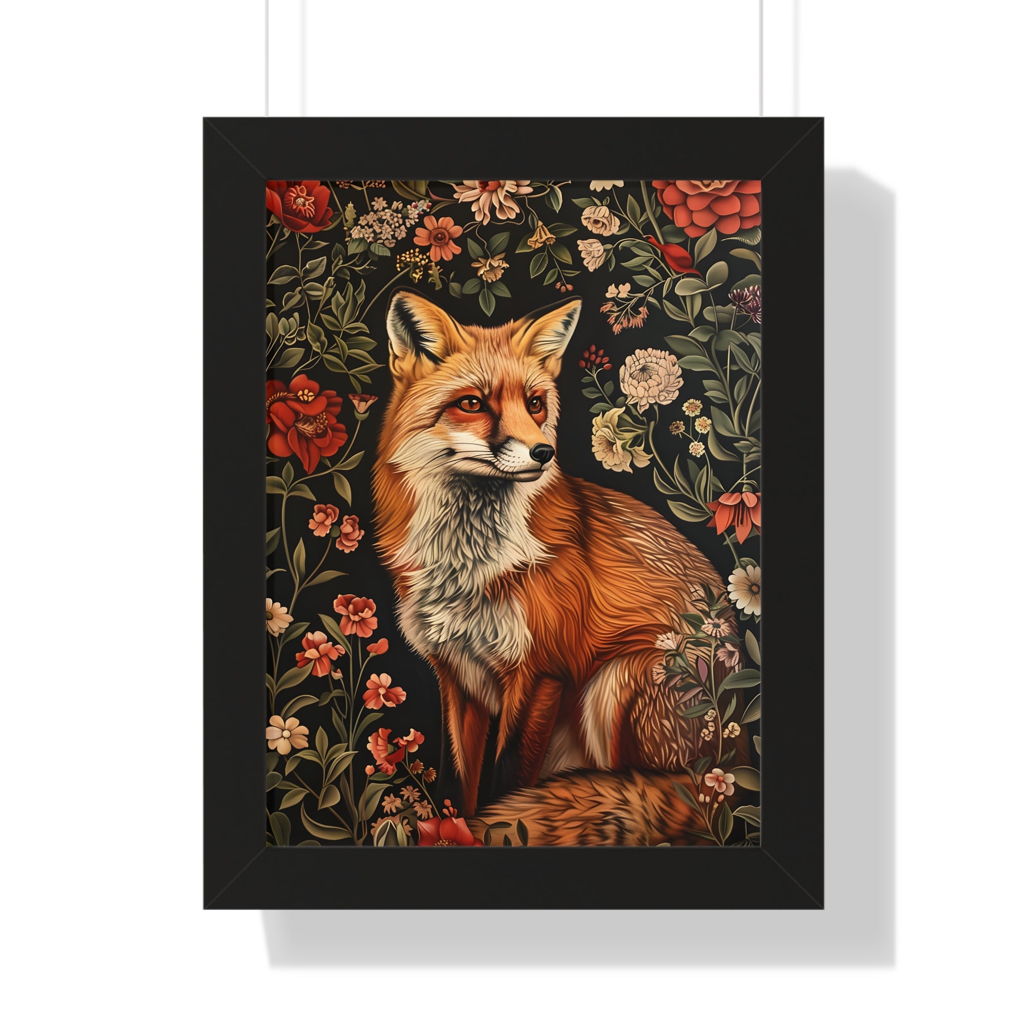 Framed Paper Print - Fox Amongst Floral Whimsy