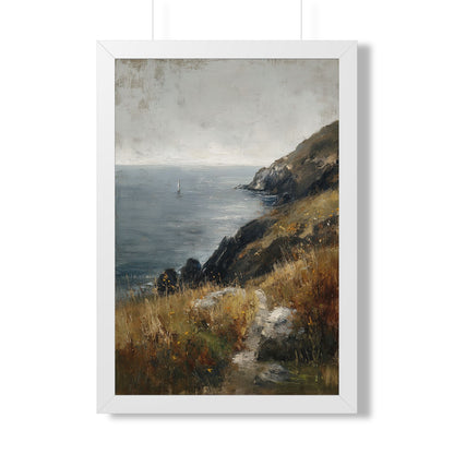 Framed Paper Print - Cliffside Sailboat Seascape