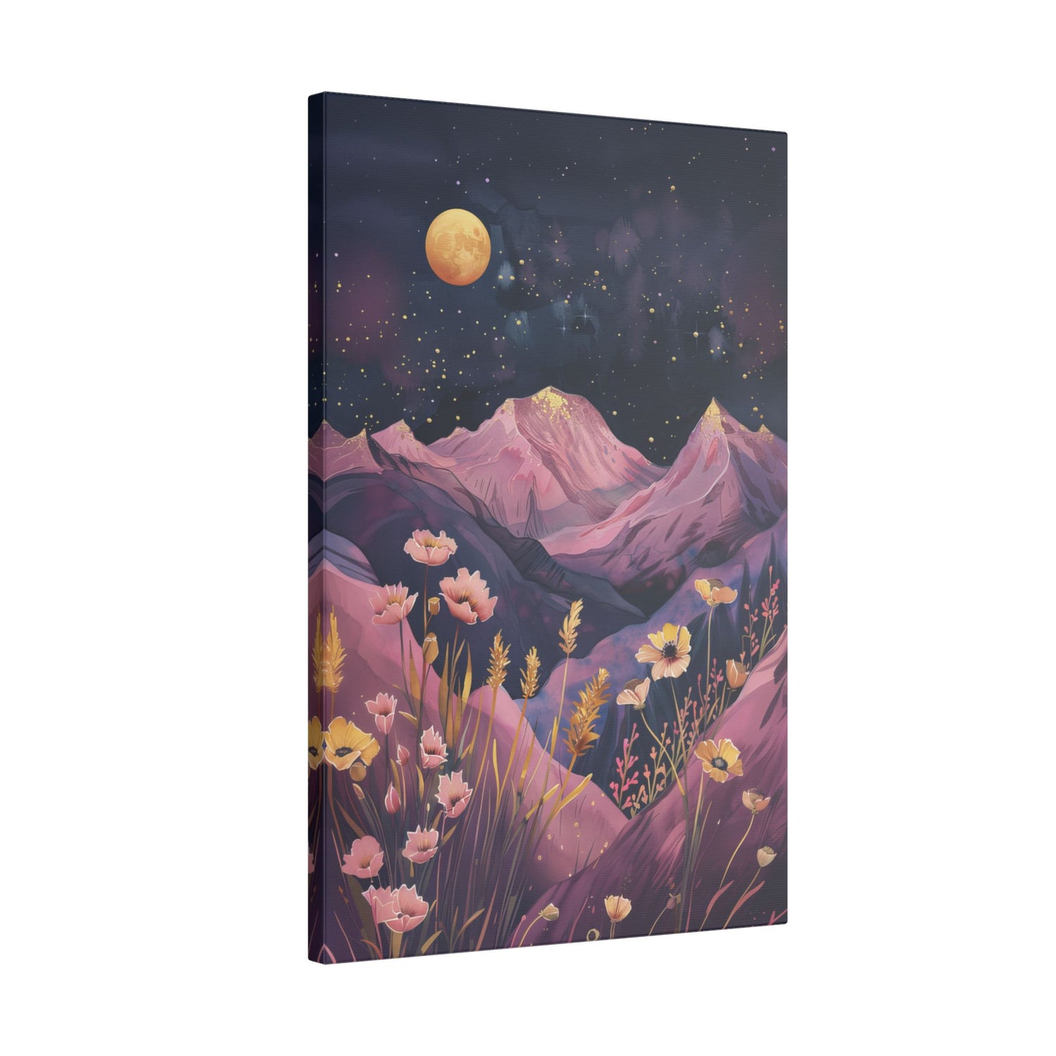 .75" Matte Canvas - Golden Moon Over Lavender Peaks