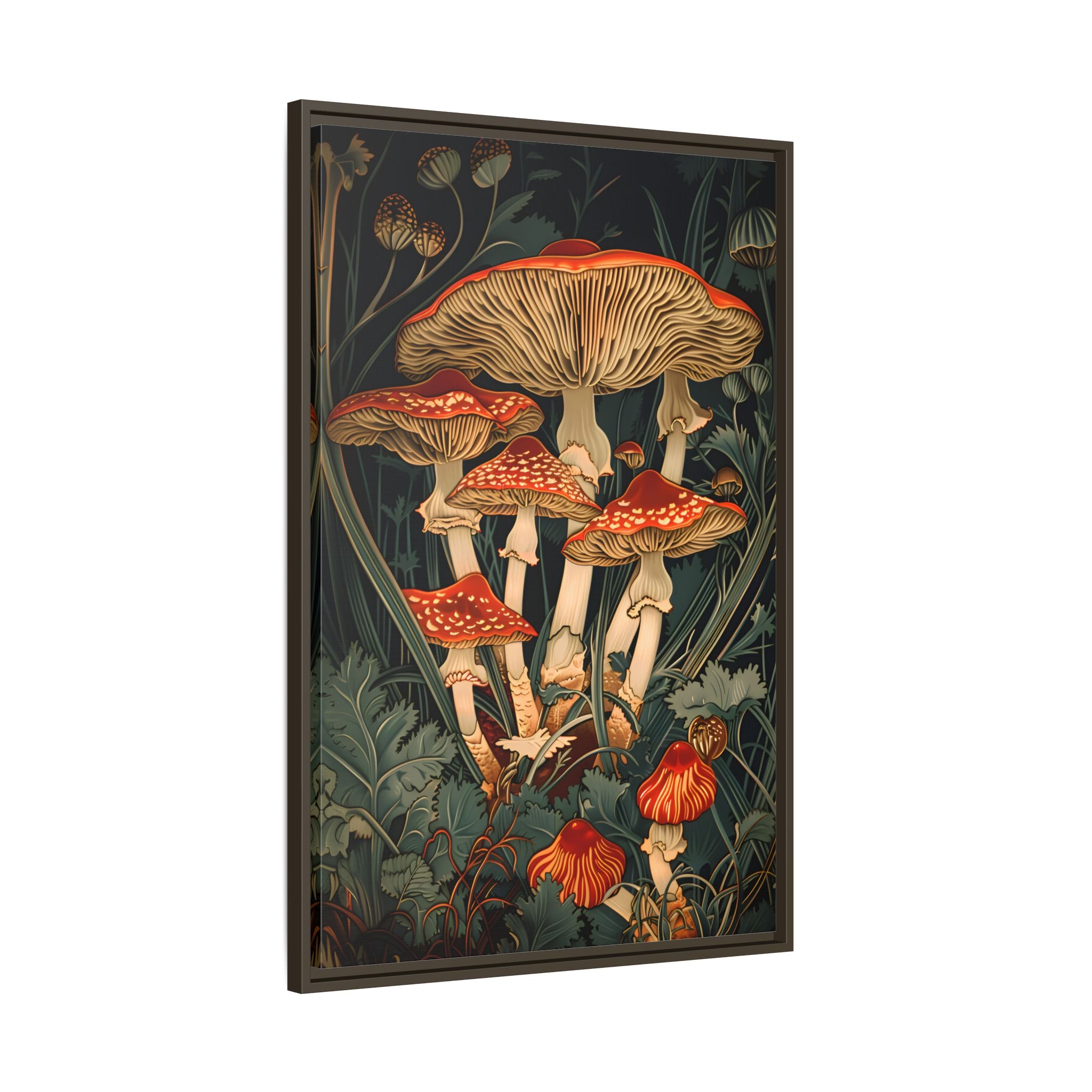 Framed Canvas - Woodland Mushrooms Revival