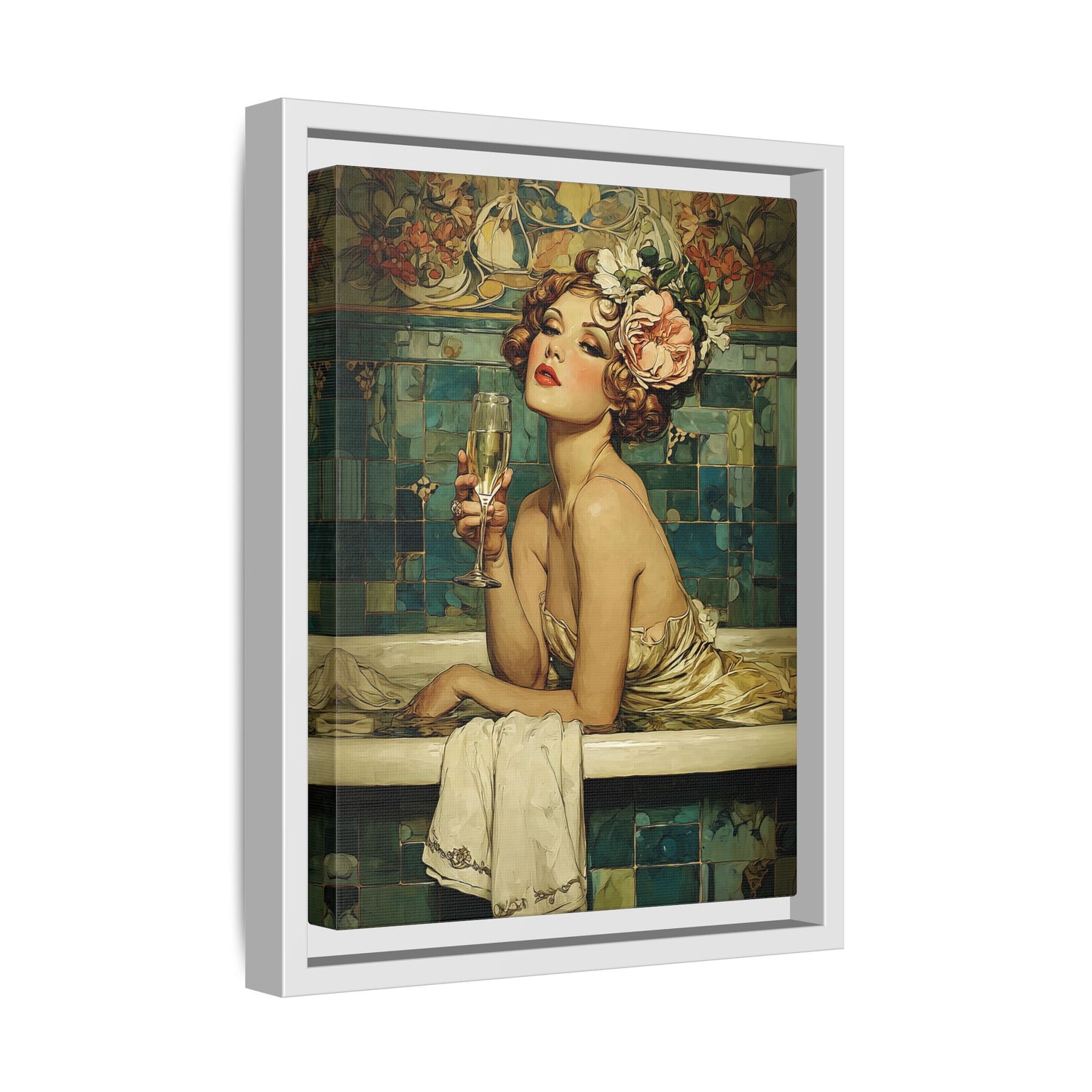 Framed Canvas - Champagne Bathtub Coquette