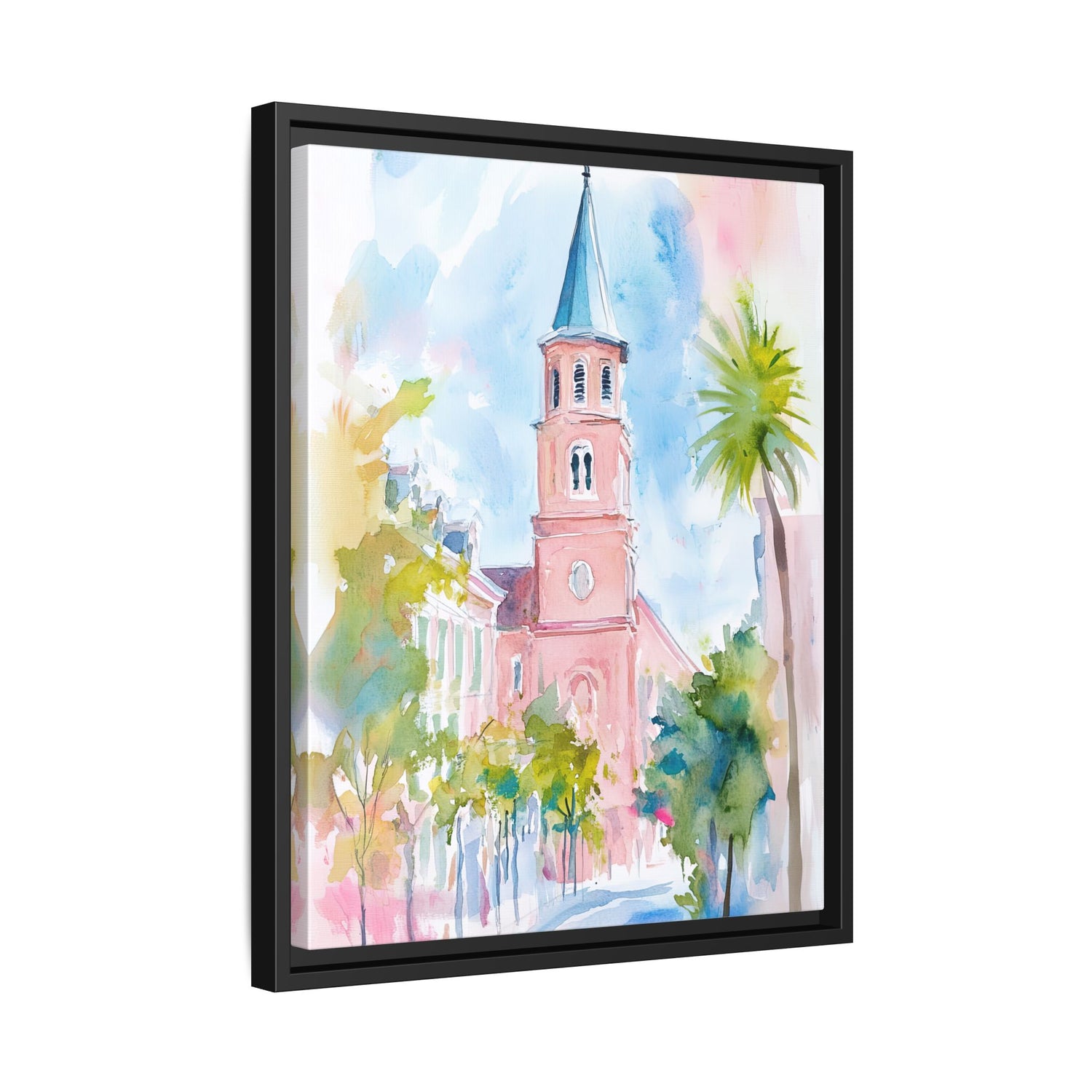 Framed Canvas - Charleston Steeple in Pastel Haze