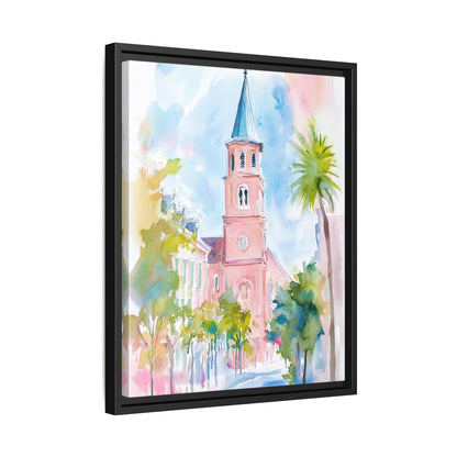 Framed Canvas - Charleston Steeple in Pastel Haze