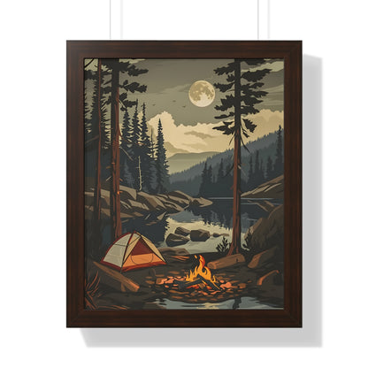Framed Paper Print - Moonlit Campfire Escape