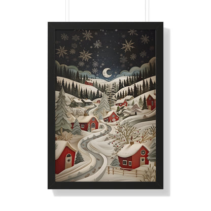 Framed Paper Print - Silent Snowfall Village