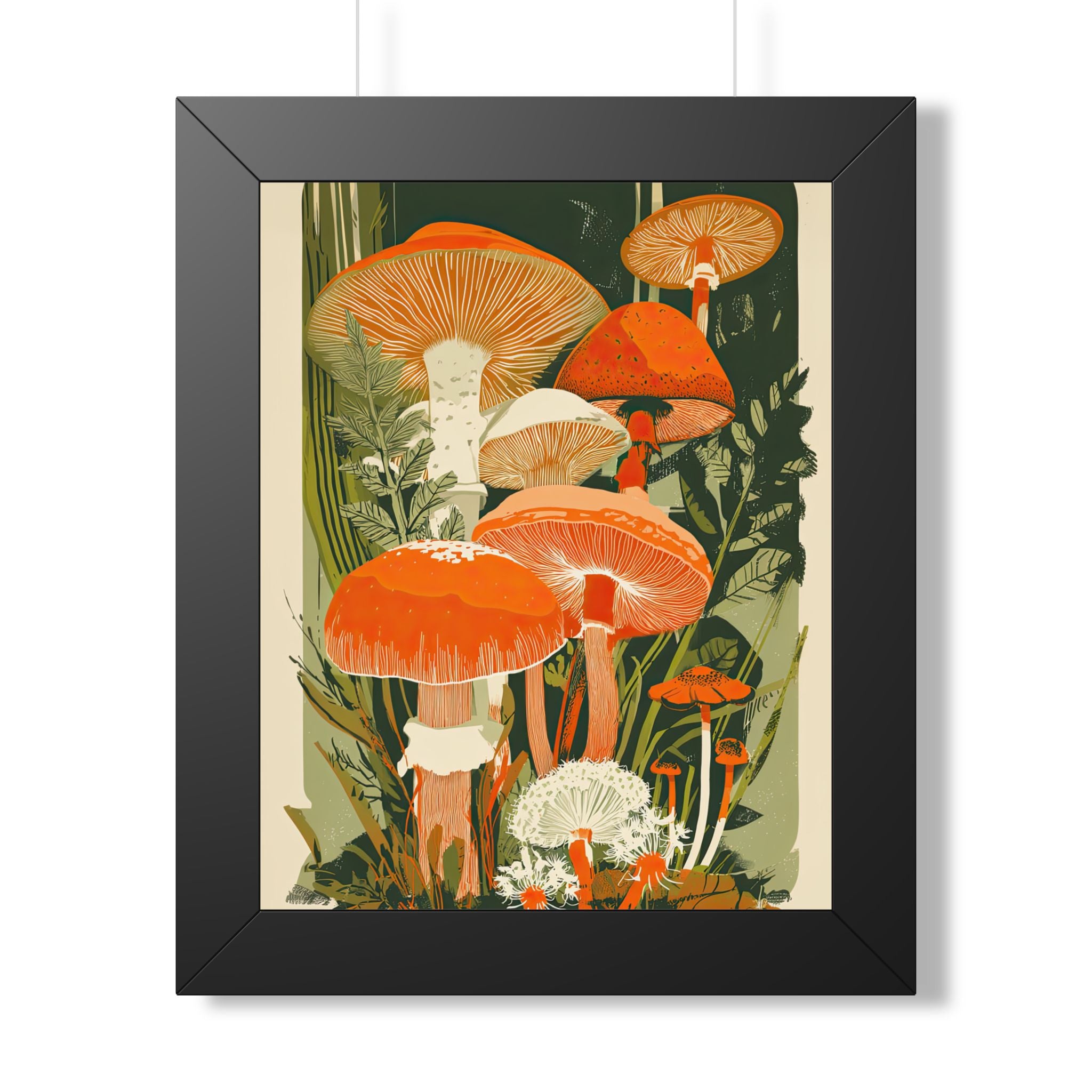 Framed Paper Print - Groovy Woodland Mushrooms