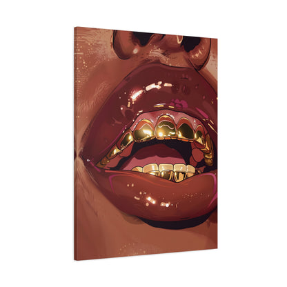 1.25" Matte Canvas - Gold Grills Glam Closeup