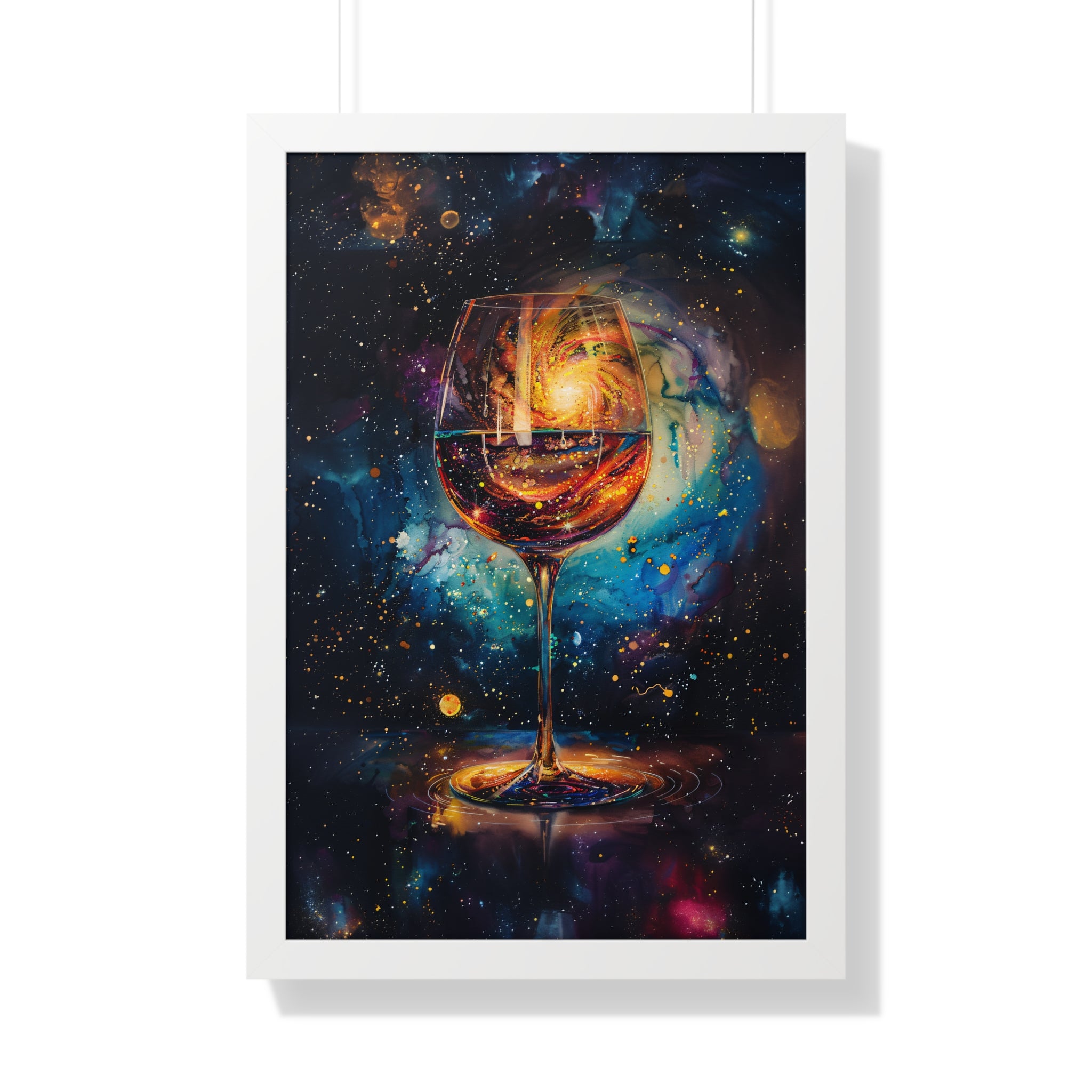 Framed Paper Print - Cosmic Swirl in Wine Glass