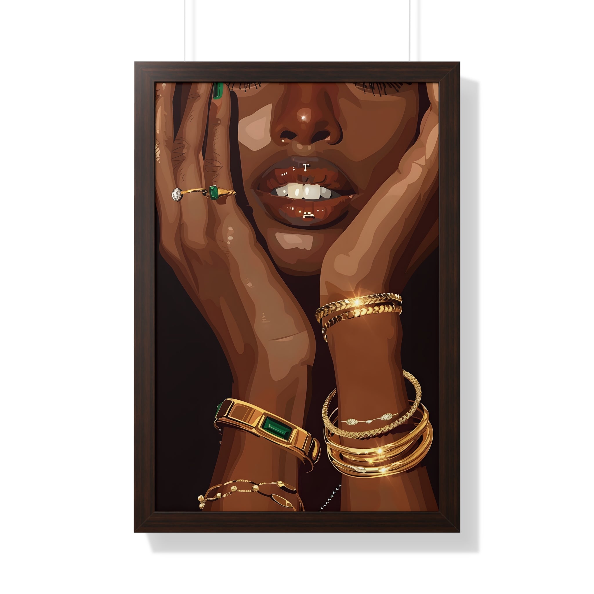 Framed Paper Print - Golden Emerald Beauty Portrait