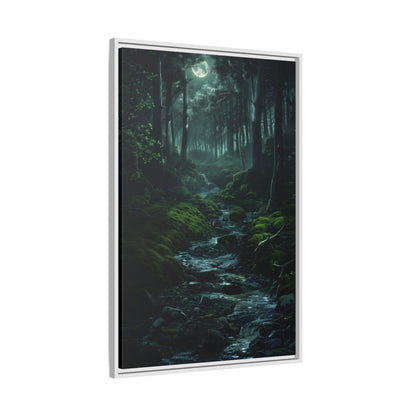 Framed Canvas - Moonlit Forest Stream