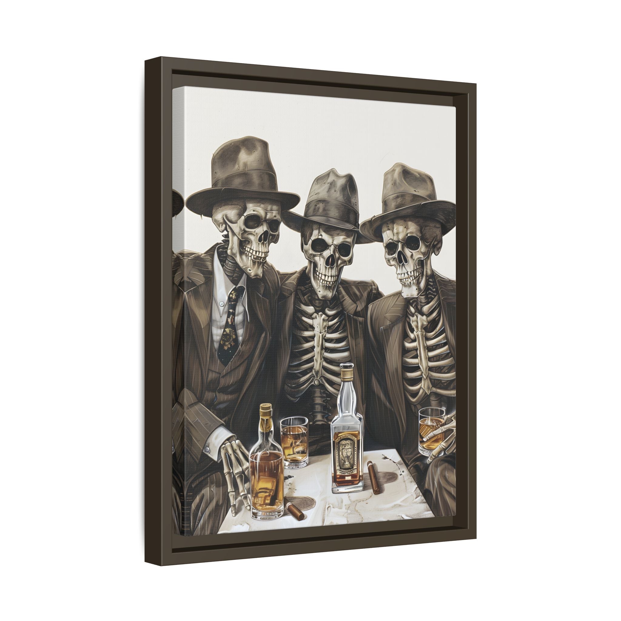 Framed Canvas - Skeleton Whiskey Gentlemen