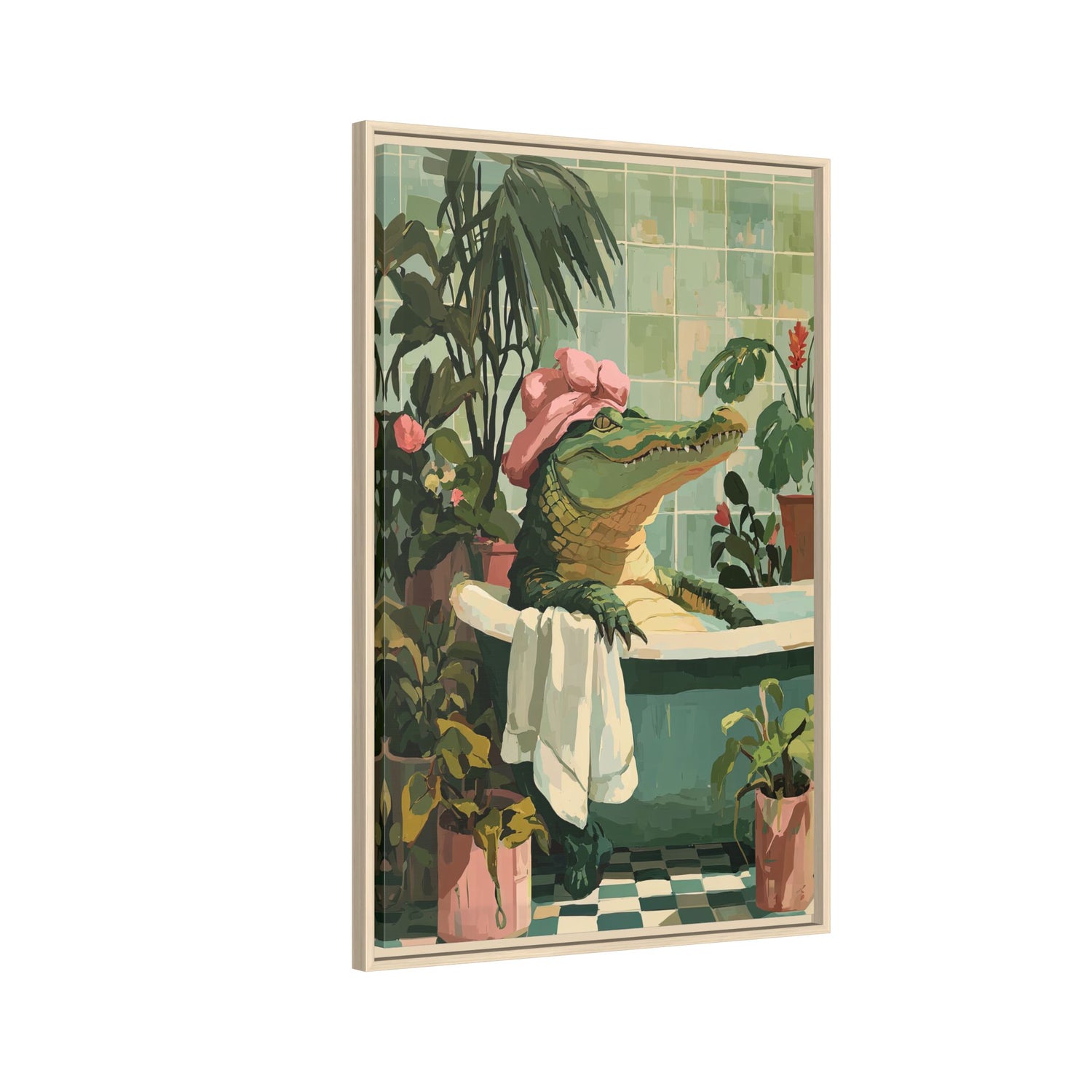 Framed Canvas - Bathtub Alligator Spa Day
