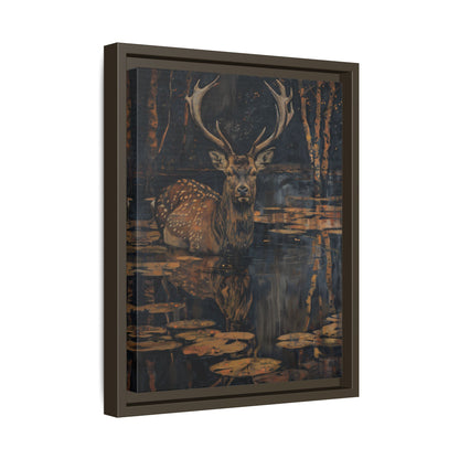 Framed Canvas - Twilight Stag Reflection