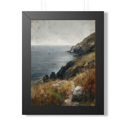 Framed Paper Print - Cliffside Sailboat Seascape