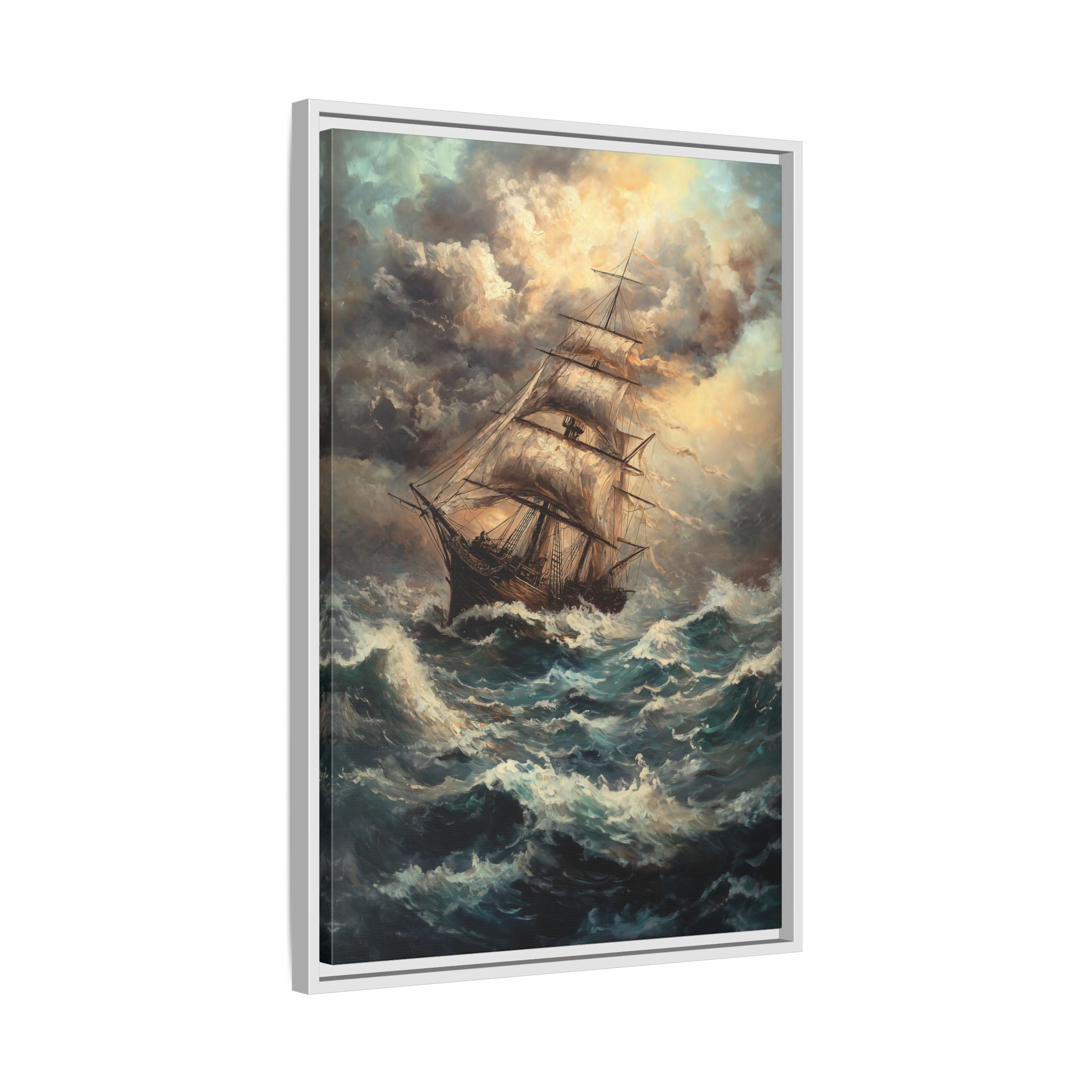 Framed Canvas - Stormy Voyage Sailing Ship