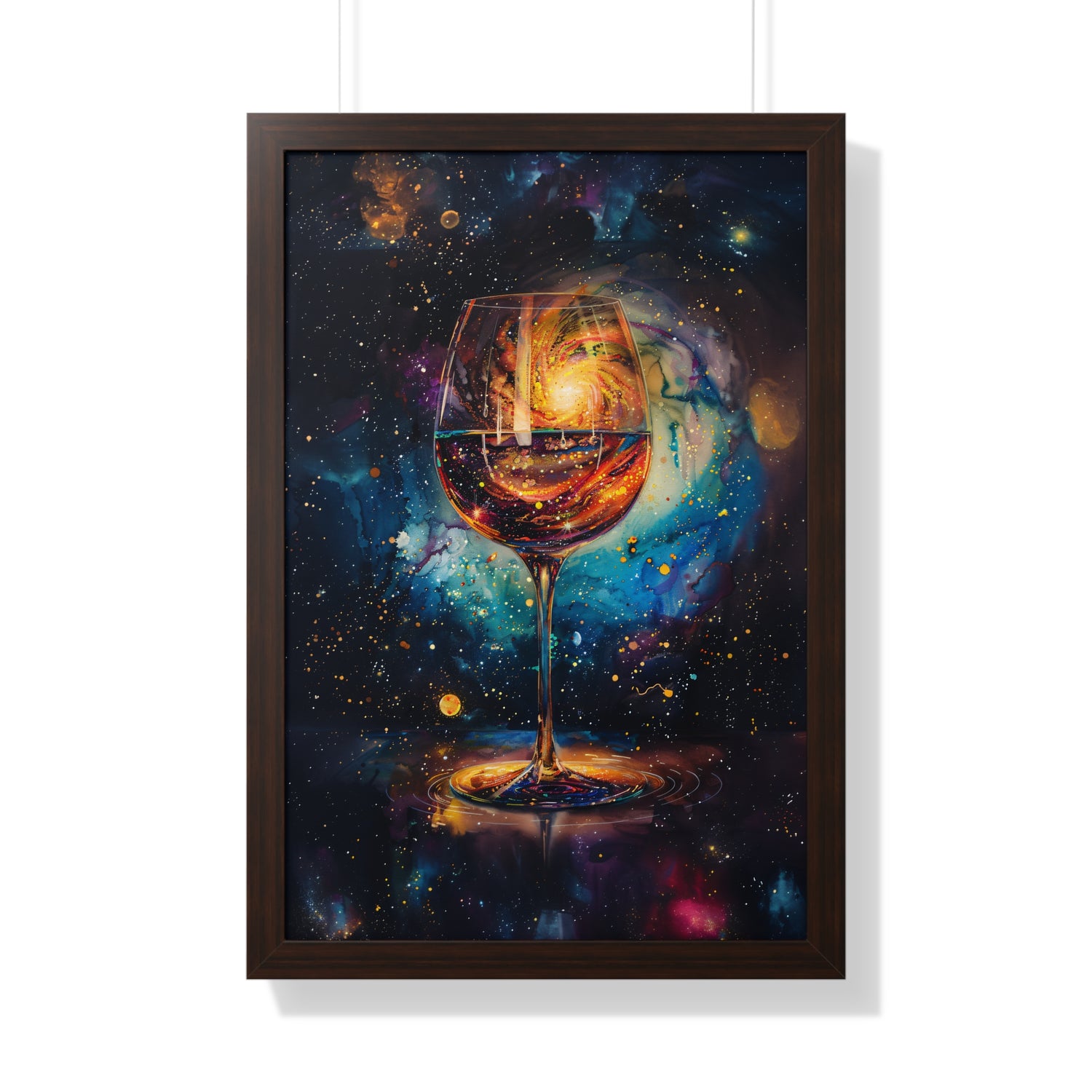 Framed Paper Print - Cosmic Swirl in Wine Glass