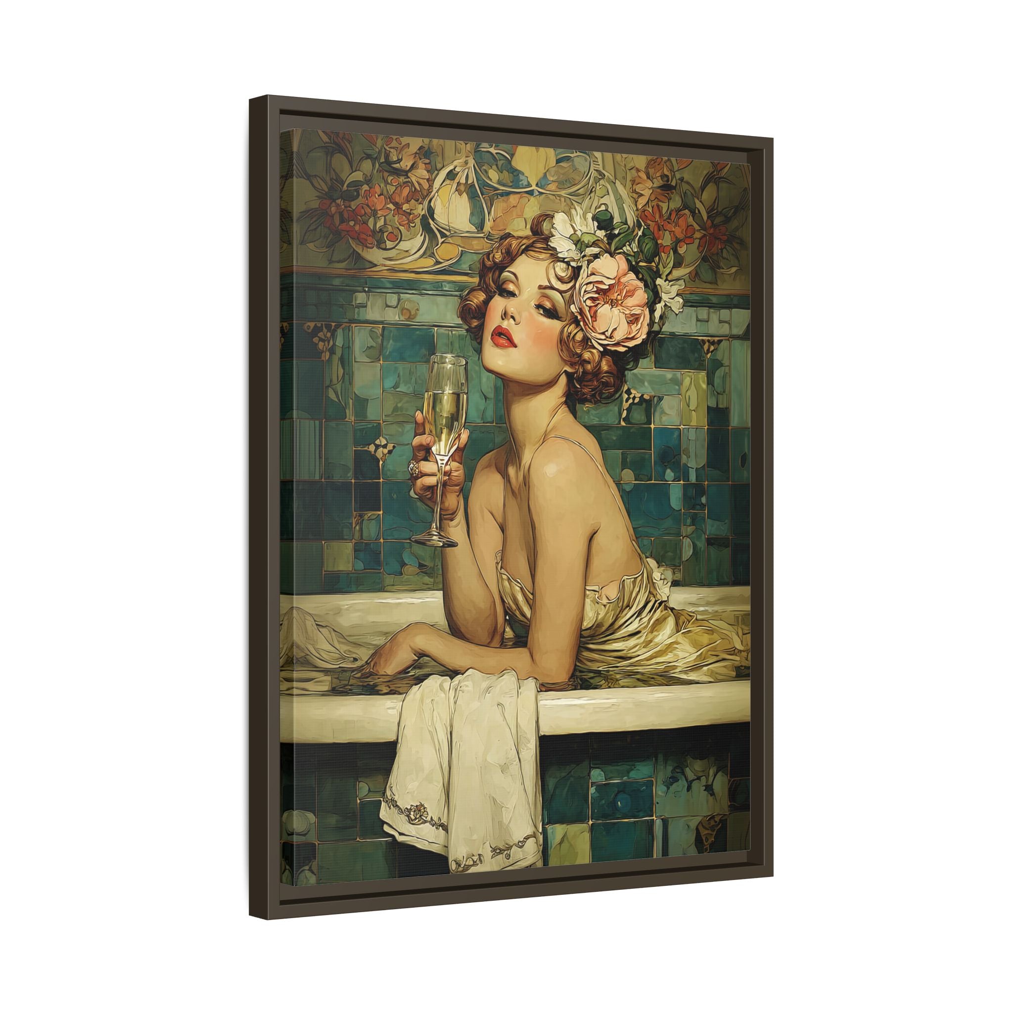 Framed Canvas - Champagne Bathtub Coquette