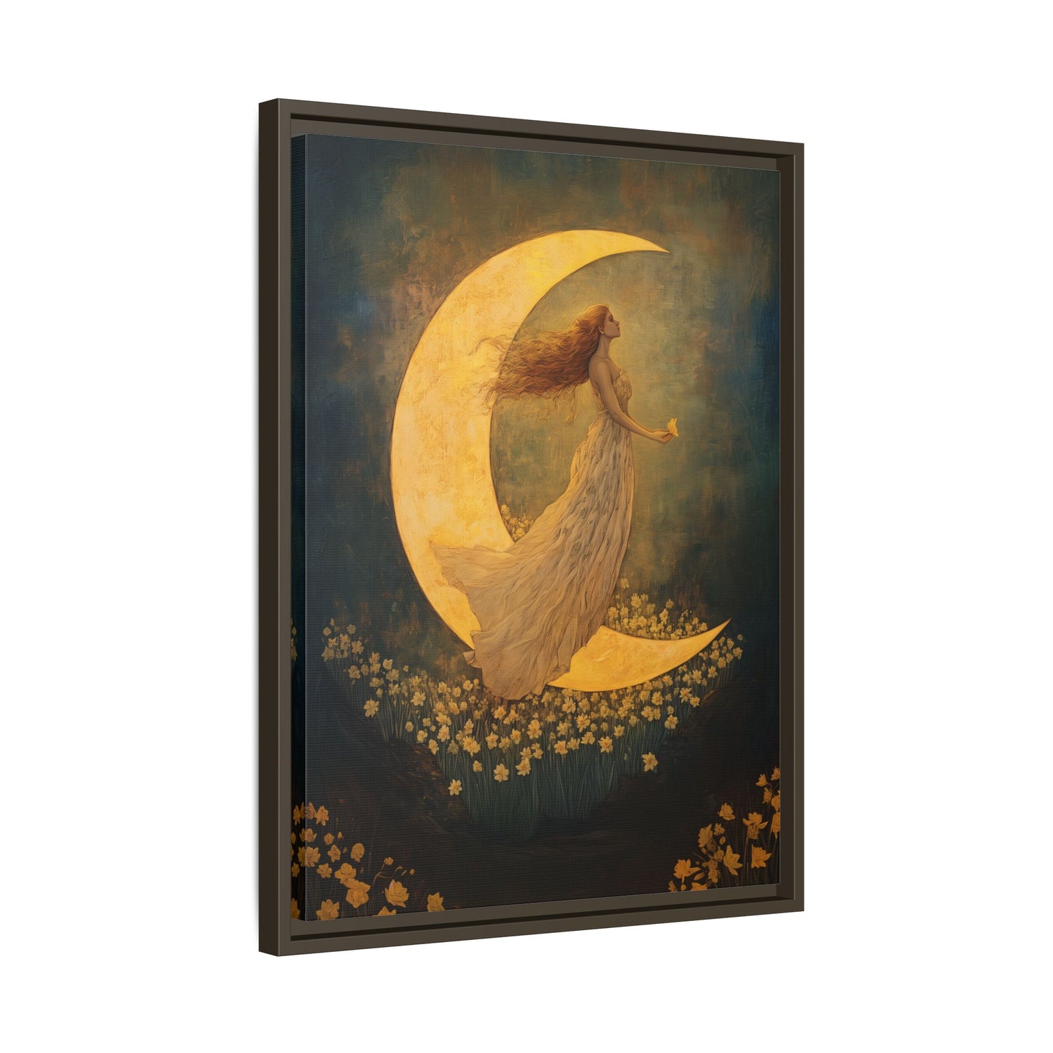 Framed Canvas - Moonlit Dreamer with Daffodils