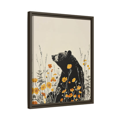 Framed Canvas - Black Bear in Wildflowers