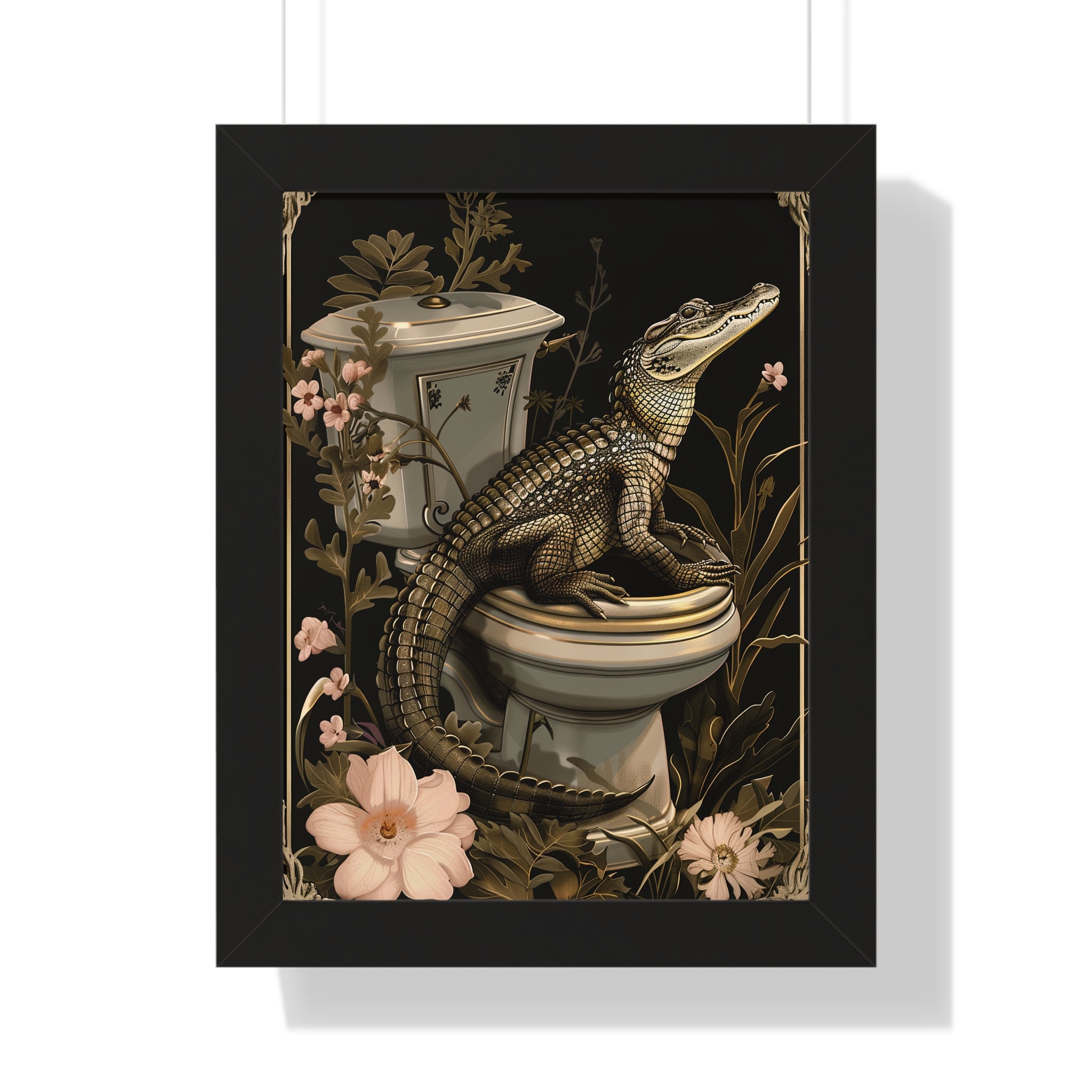 Framed Paper Print - Toilet Gator Floral Surprise