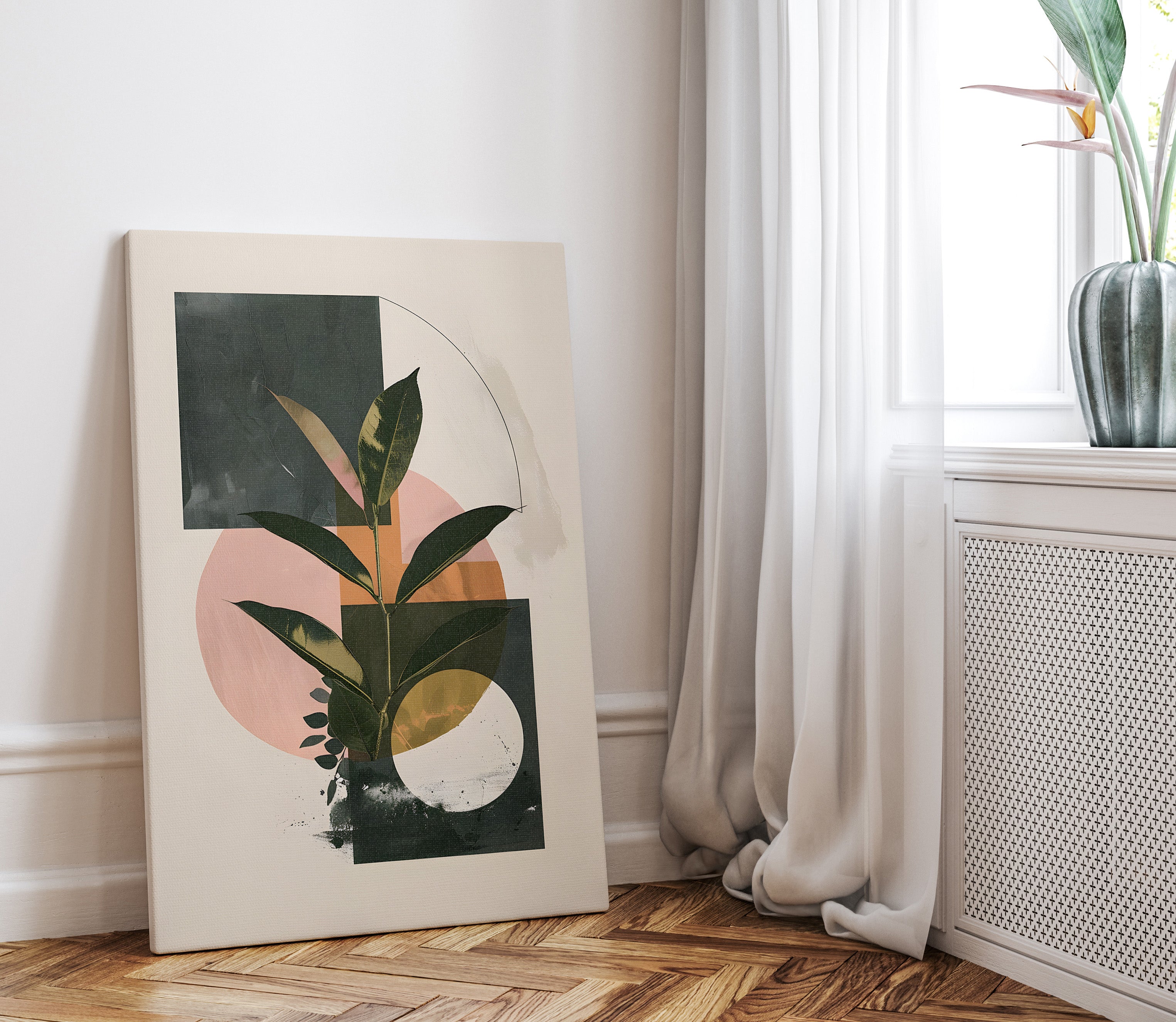 .75" Matte Canvas - Blush Geometry Leafscape