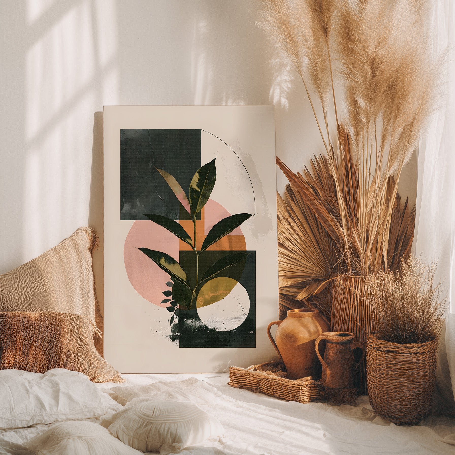.75" Matte Canvas - Blush Geometry Leafscape