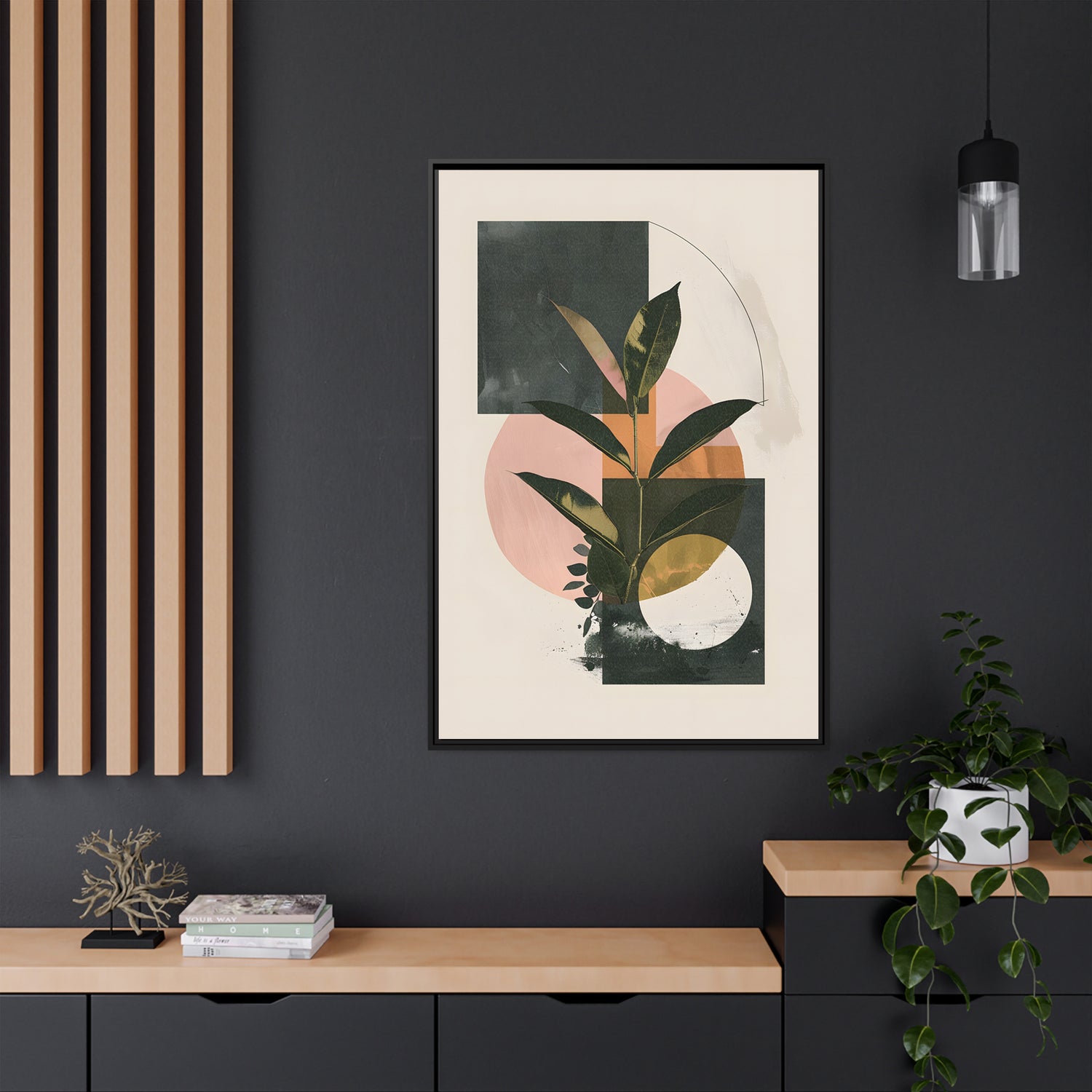 Framed Canvas - Blush Geometry Leafscape