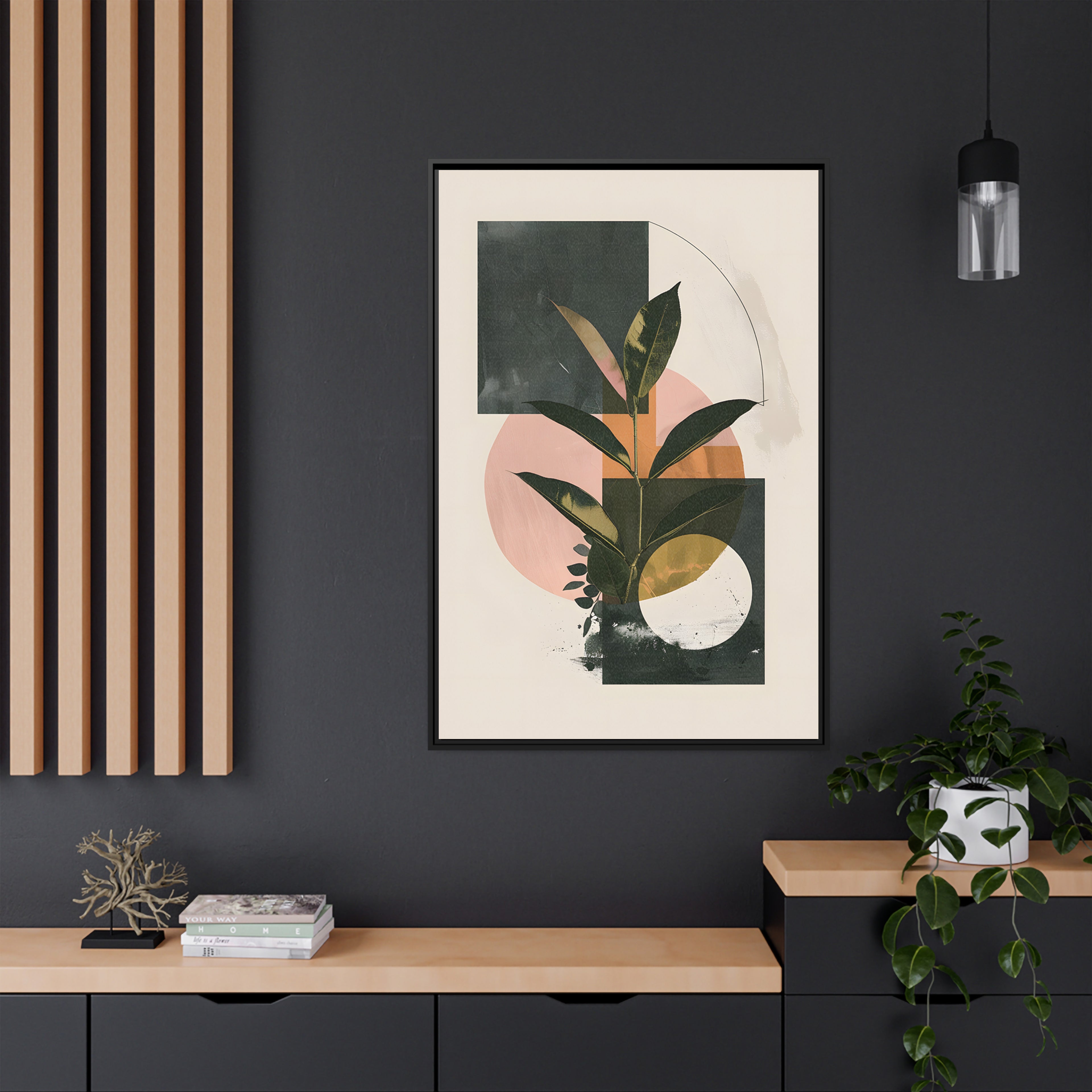 Framed Canvas - Blush Geometry Leafscape