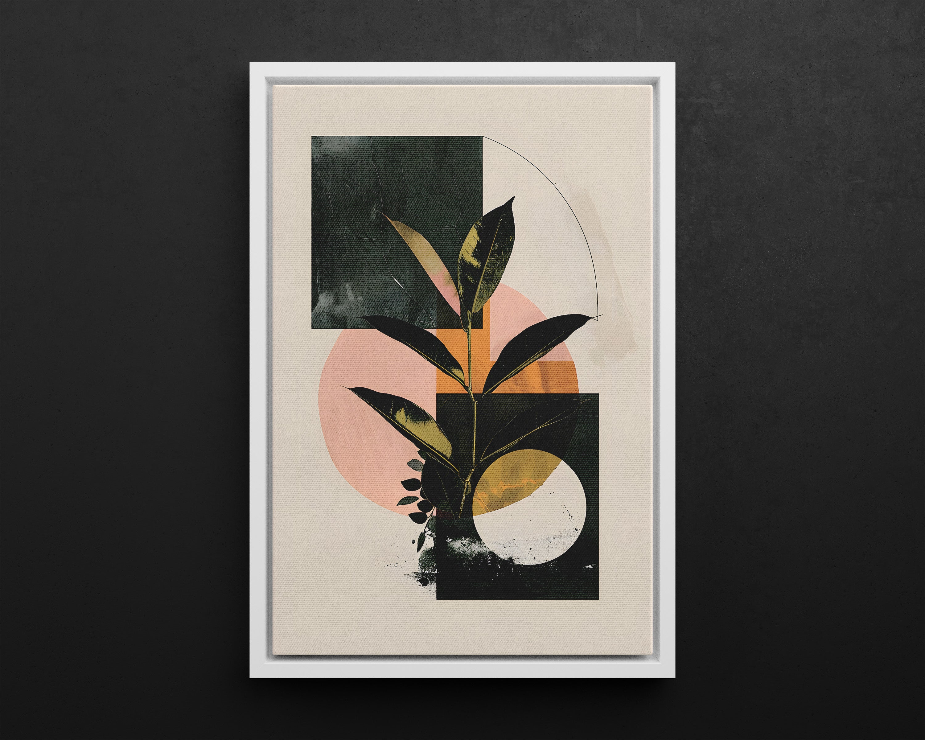 Framed Canvas - Blush Geometry Leafscape