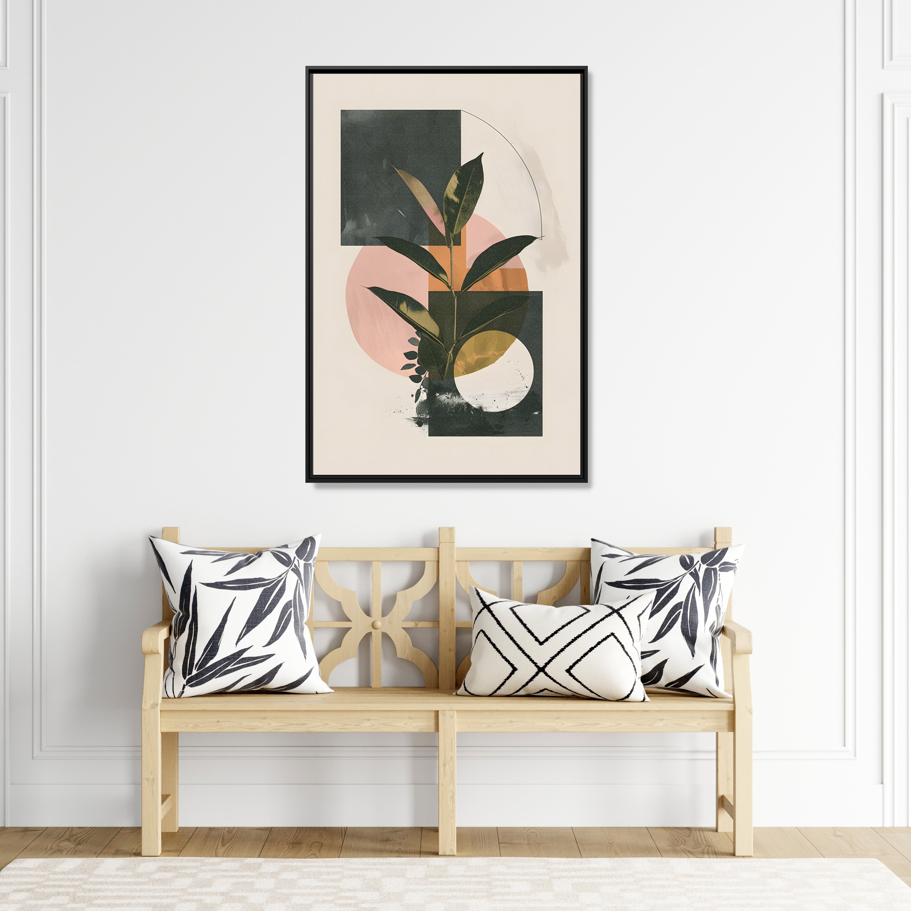 Framed Canvas - Blush Geometry Leafscape