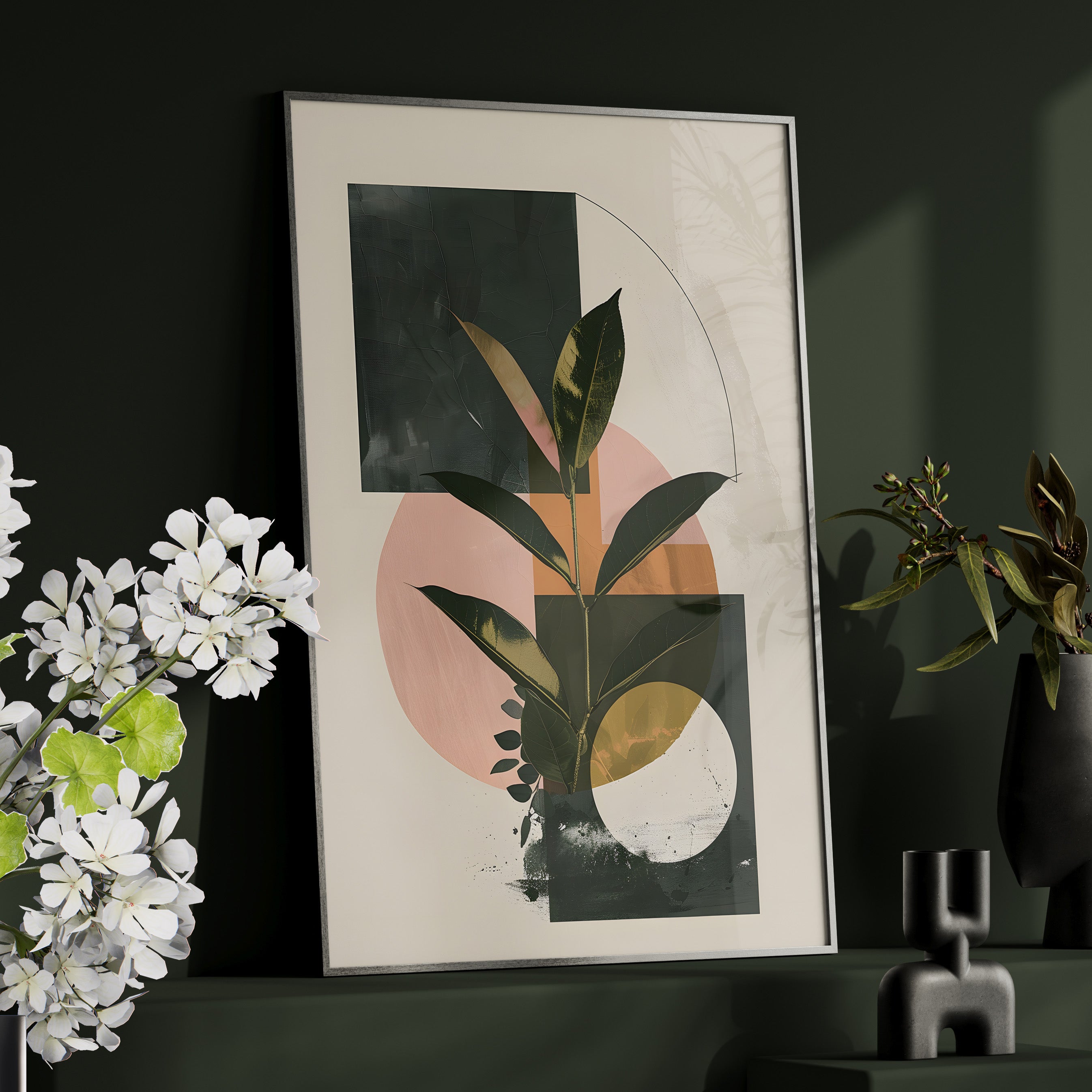 Framed Paper Print - Blush Geometry Leafscape