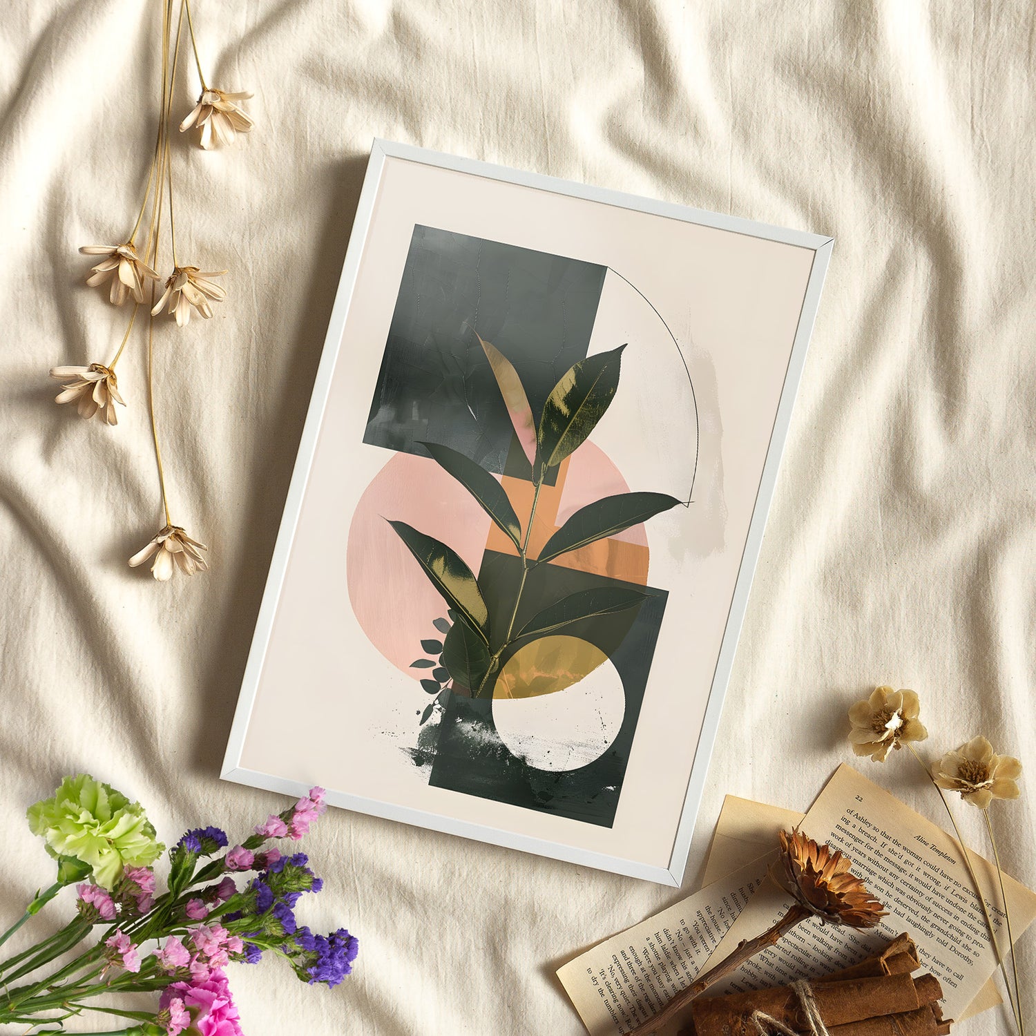 Framed Paper Print - Blush Geometry Leafscape
