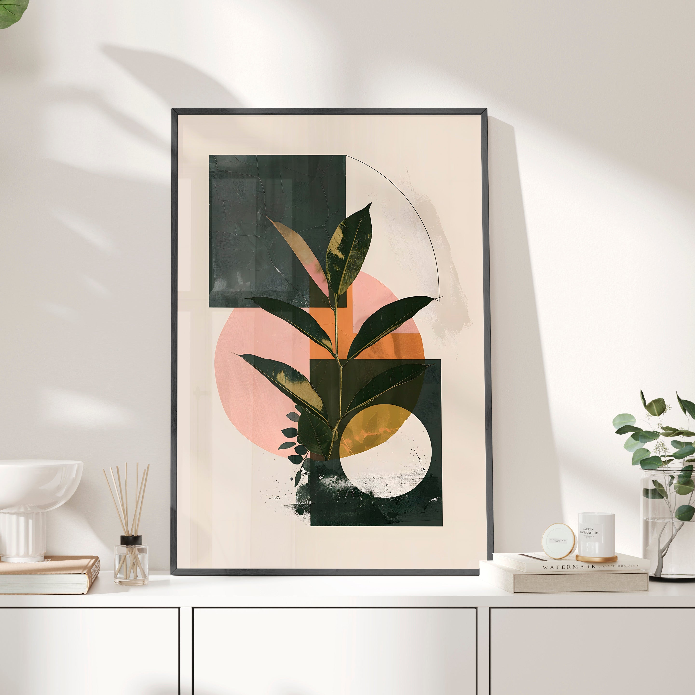 Framed Paper Print - Blush Geometry Leafscape