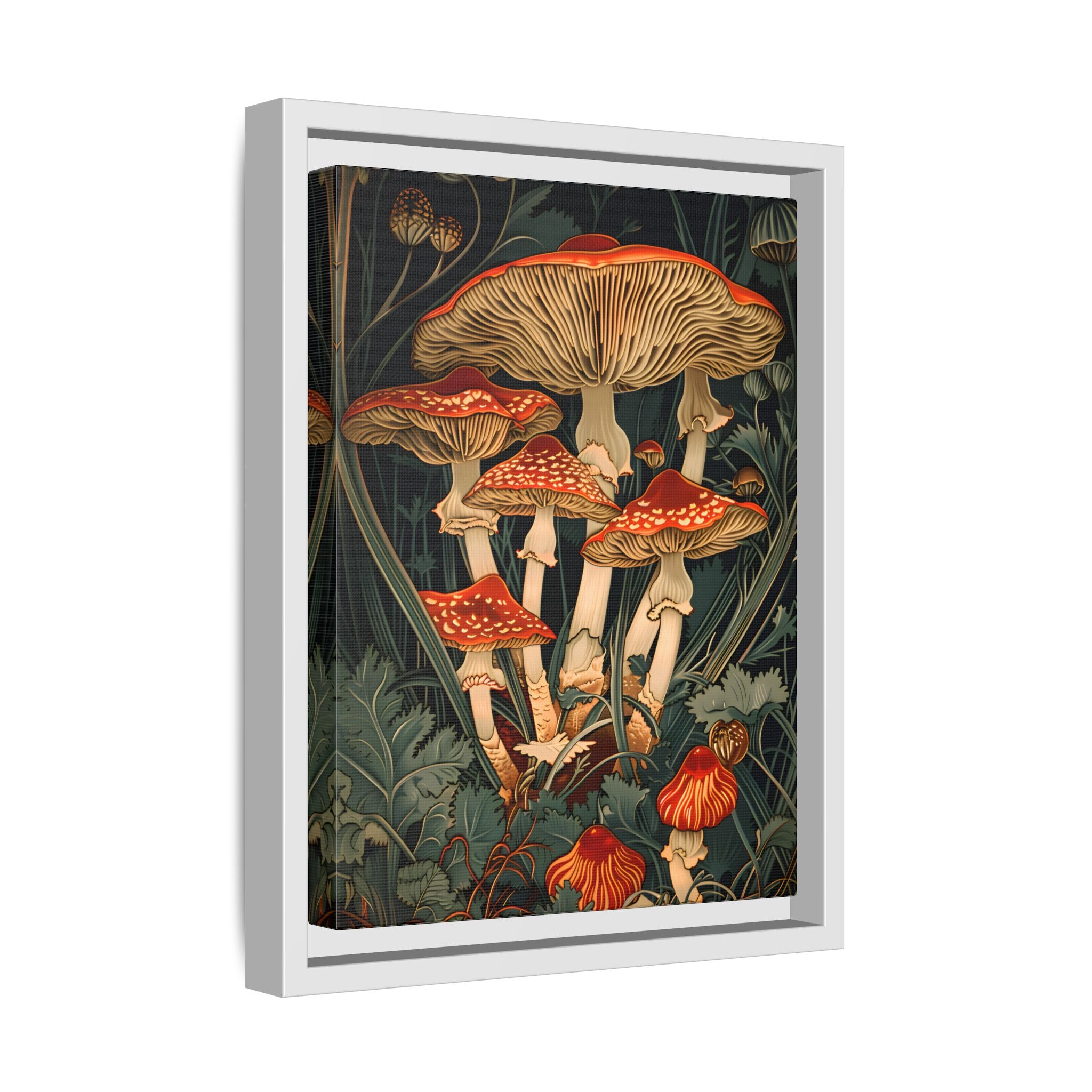 Framed Canvas - Woodland Mushrooms Revival