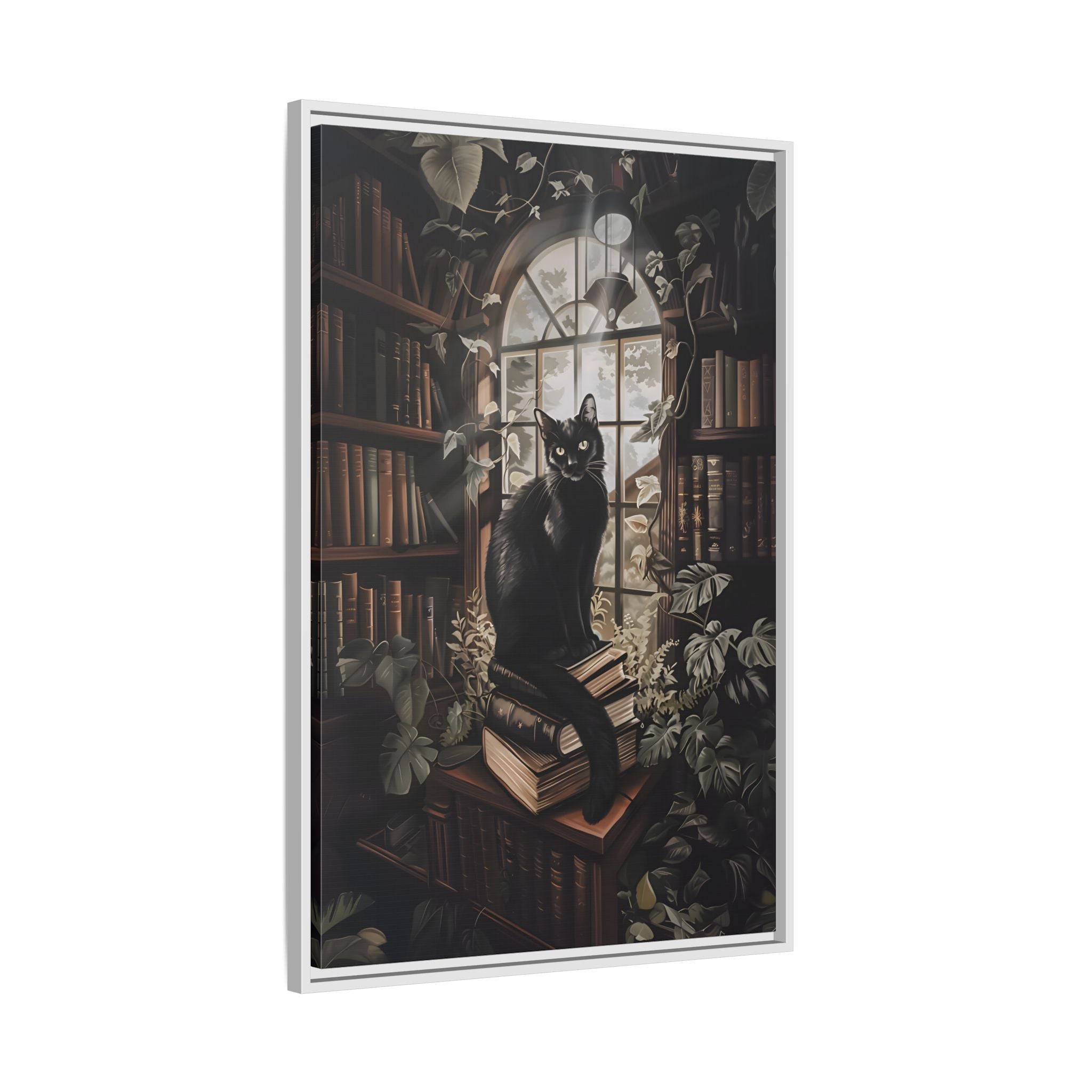 Framed Canvas - Book Hoarder Feline Gaze