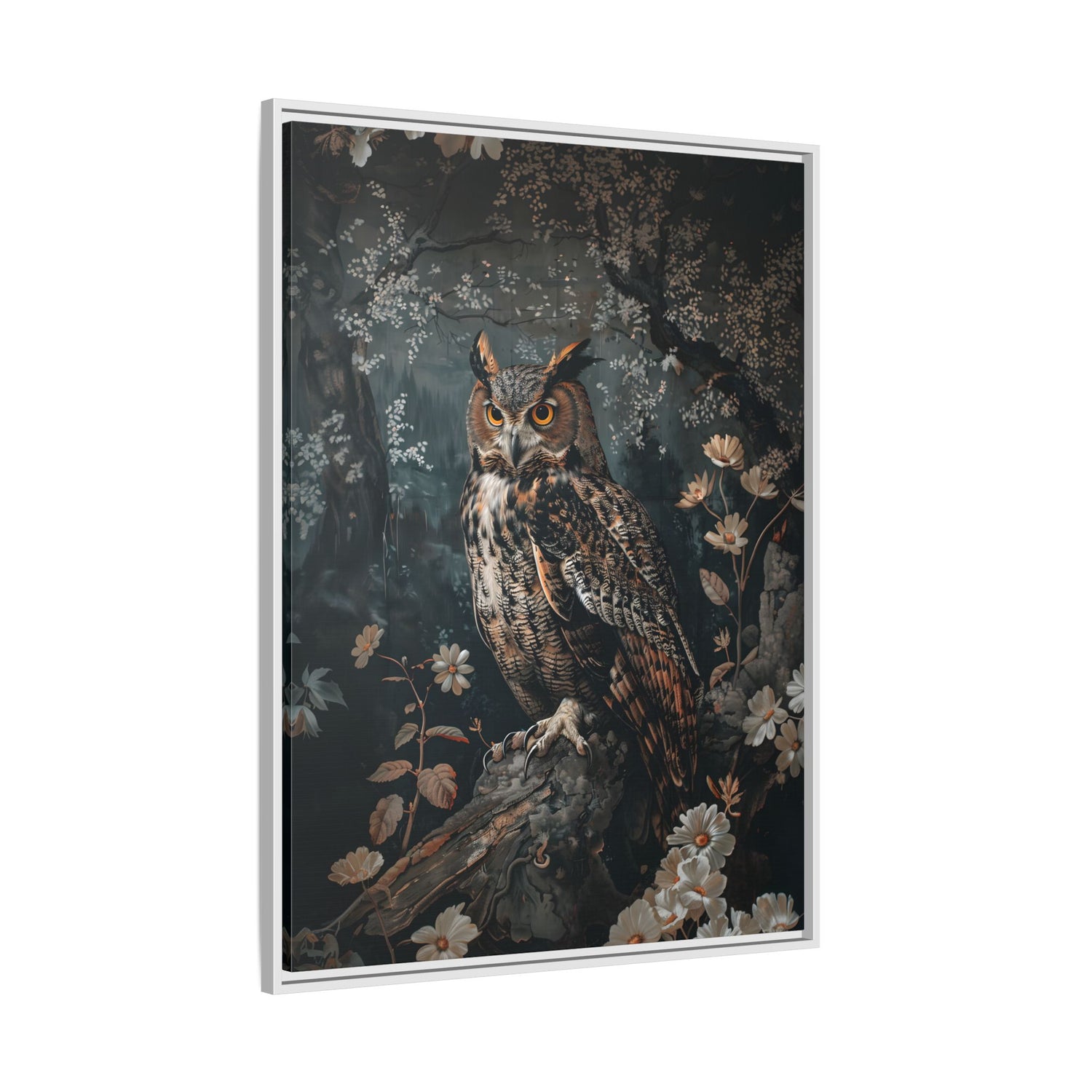 Framed Canvas - Midnight Watchful Owl