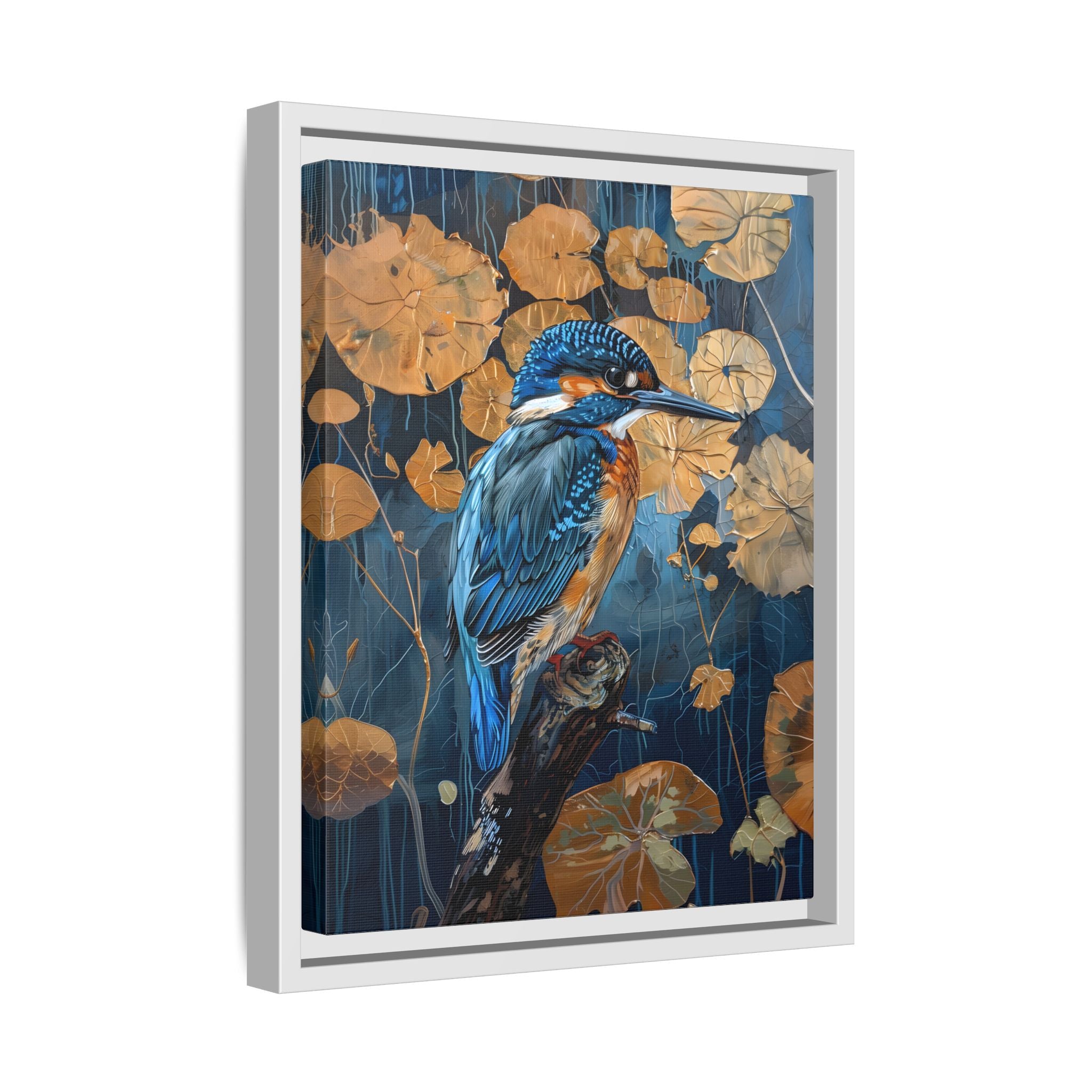 Framed Canvas - Golden Leaves Kingfisher