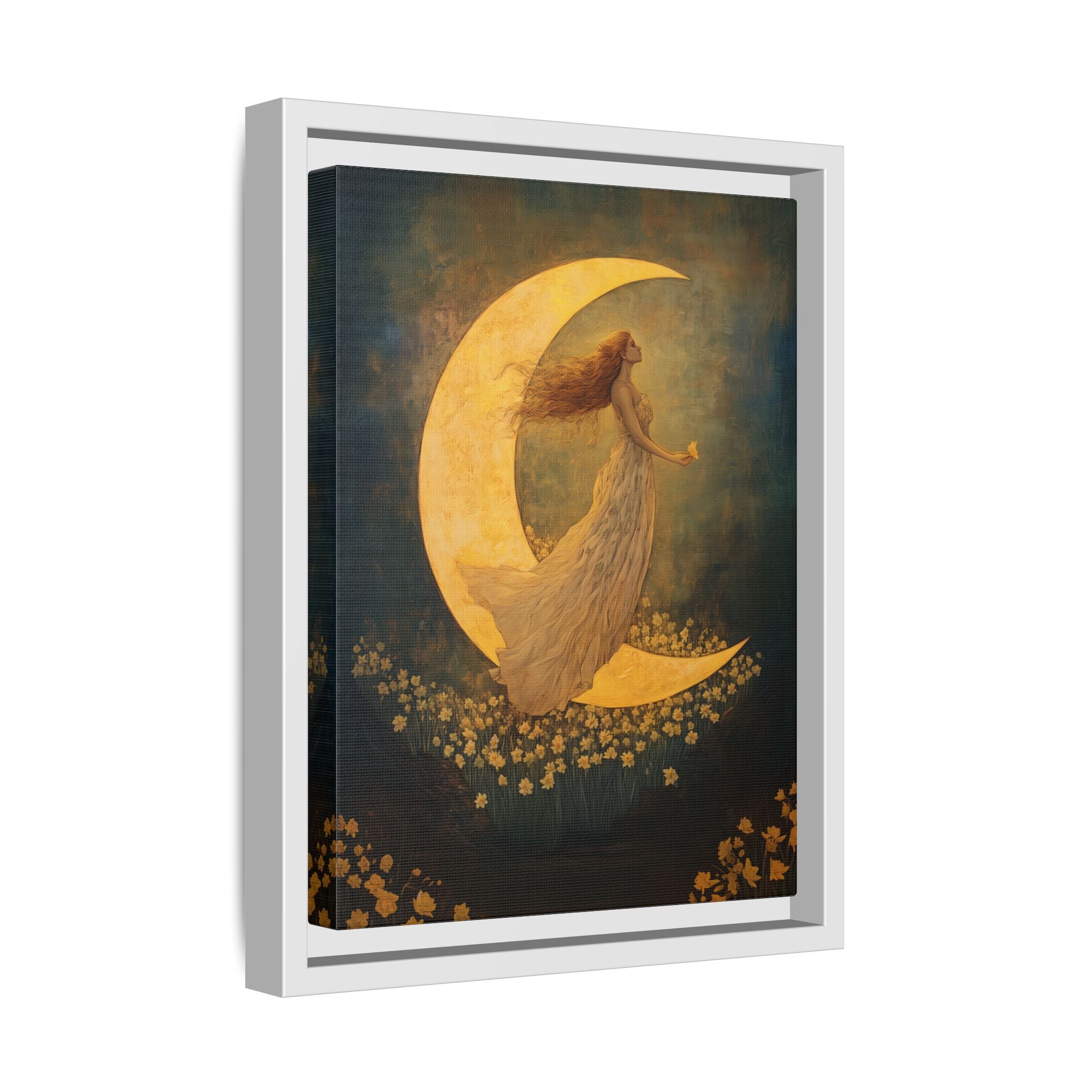 Framed Canvas - Moonlit Dreamer with Daffodils